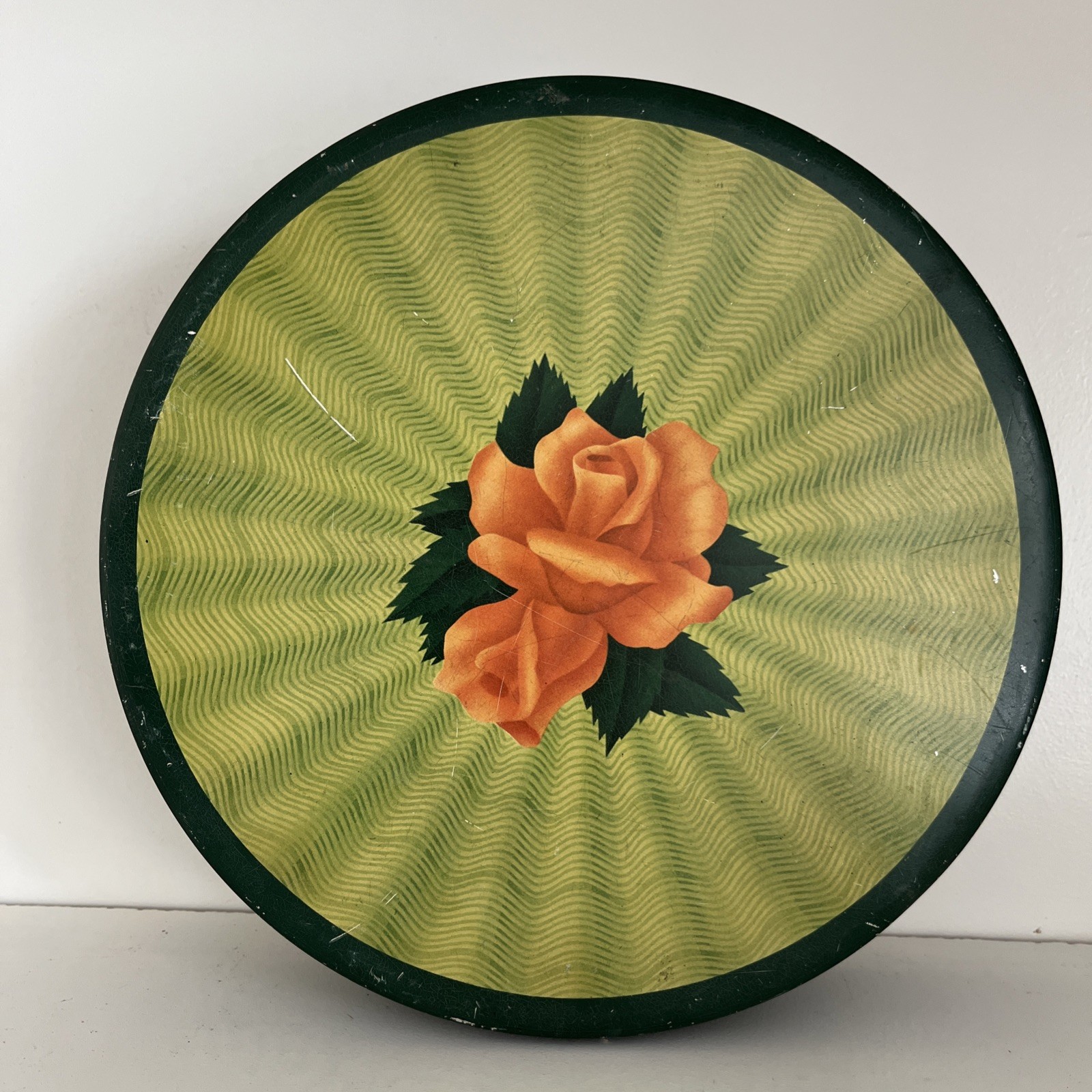 Vintage Bunte Brothers Canco Tin 10” Green Roses Litho Chicago IL Advertising