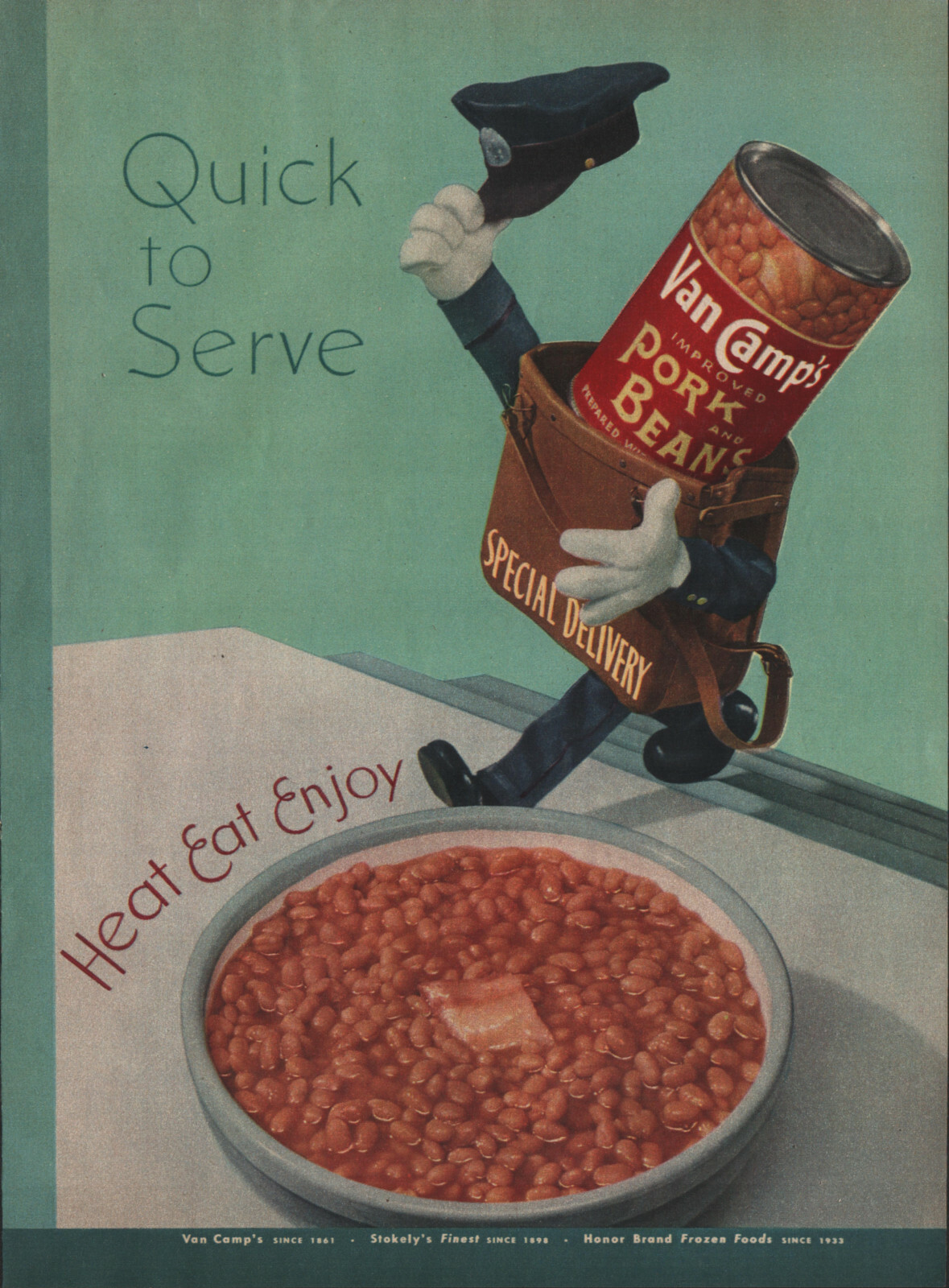 1949 Van Camps Pork and Beans Special Delivery Vintage Print Ad W49