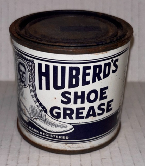 Vintage, HUBERD’S SHOE GREASE, 7 oz. Tin Can (Empty)