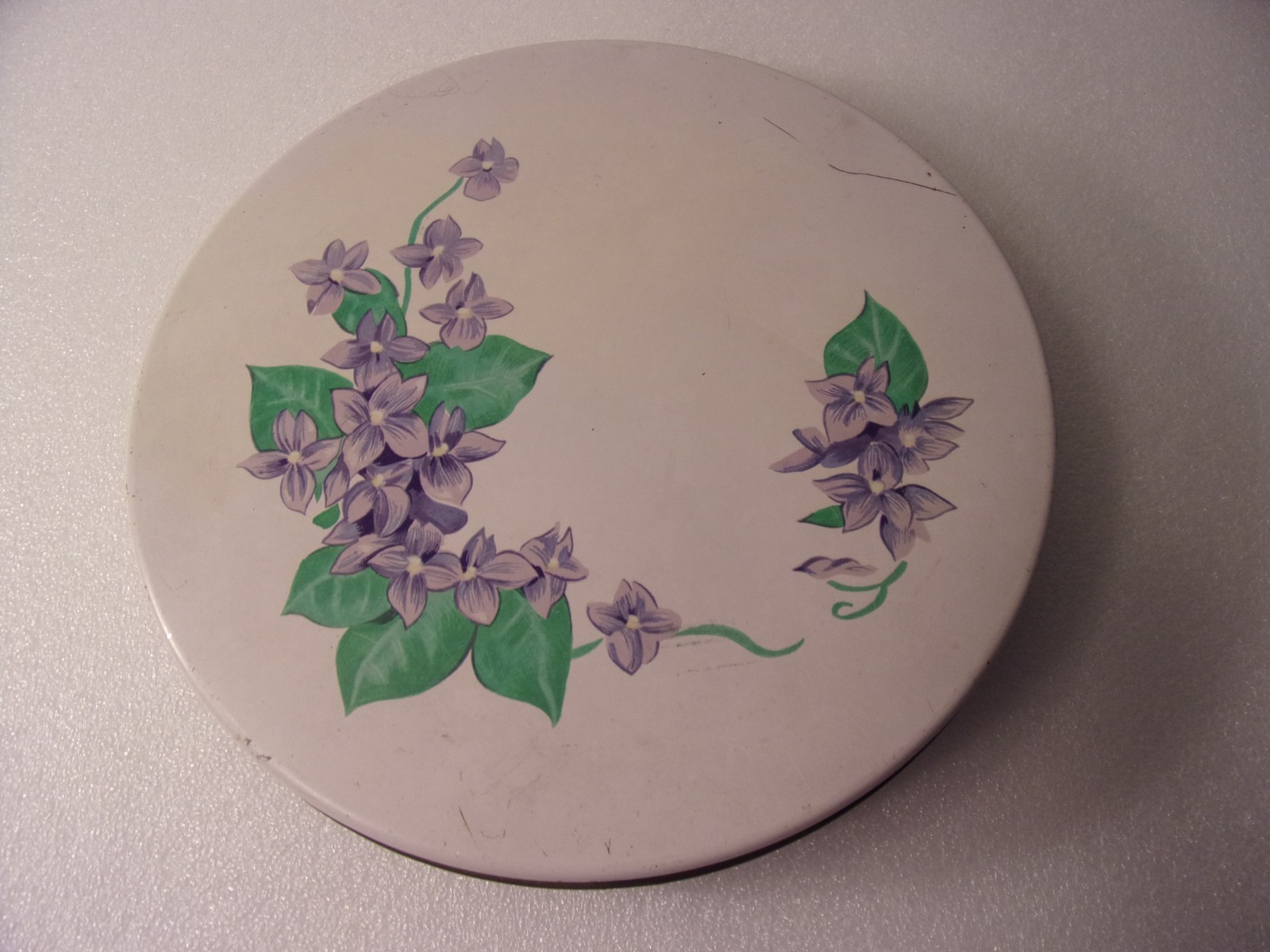 Vintage Mrs Stevens Olive Can Chicago Purple Violets Tin