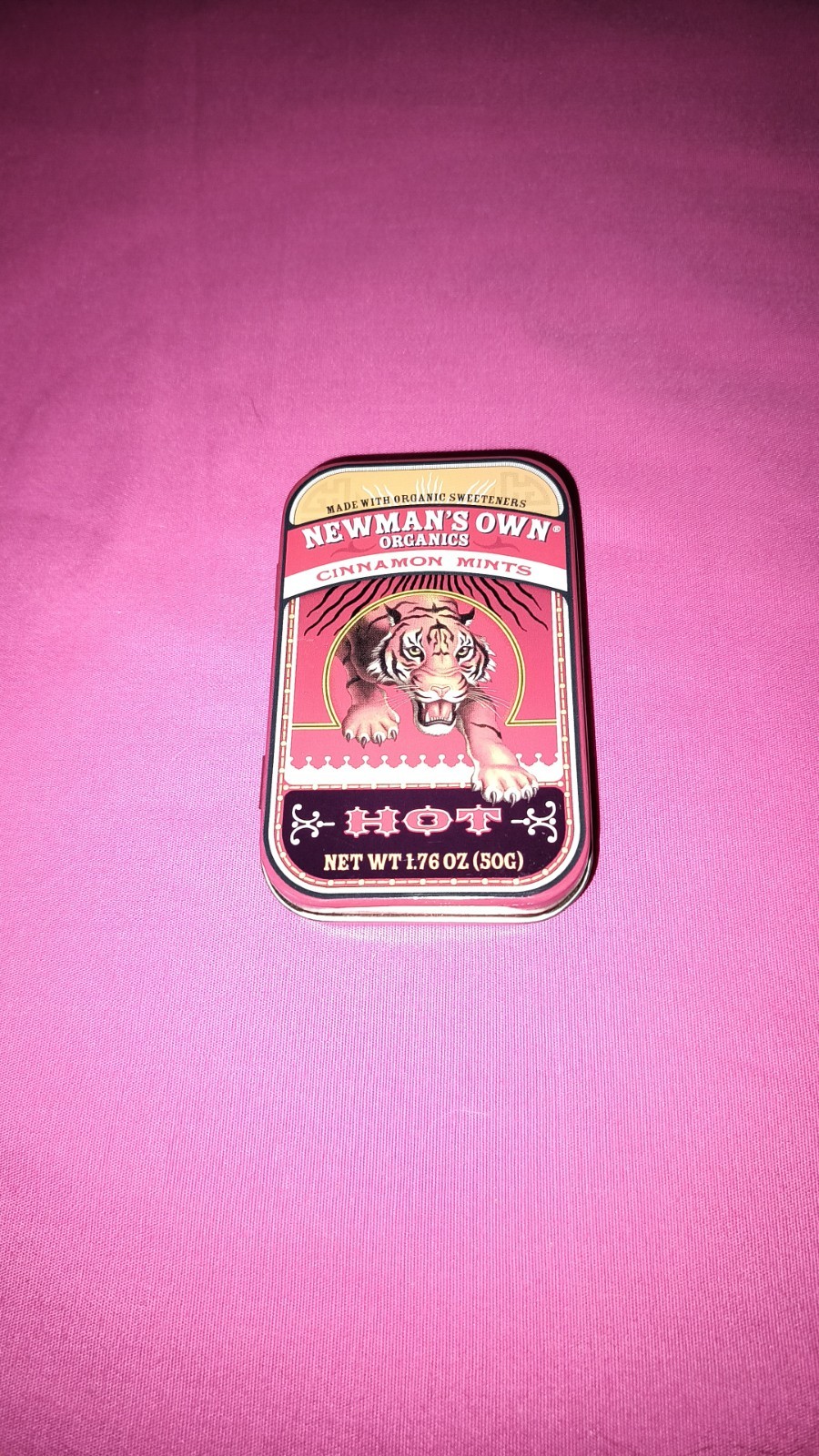 Newman’s Own Organics Hot Cinnamon Mints Tiger Tin Empty 1.76 oz