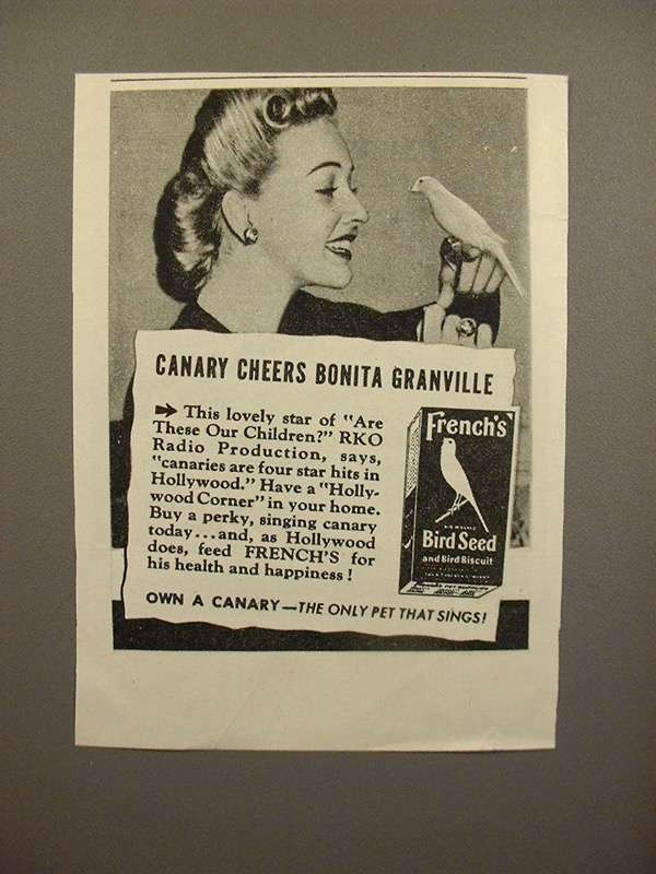 1944 French’s Bird Seed Ad – Bonita Granville