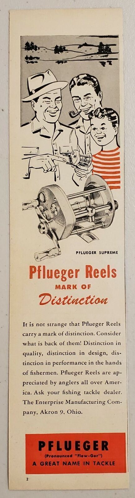 1949 Print Ad Pflueger Supreme Baitcasting Fishing Reels Enterprise Mfg Akron,OH