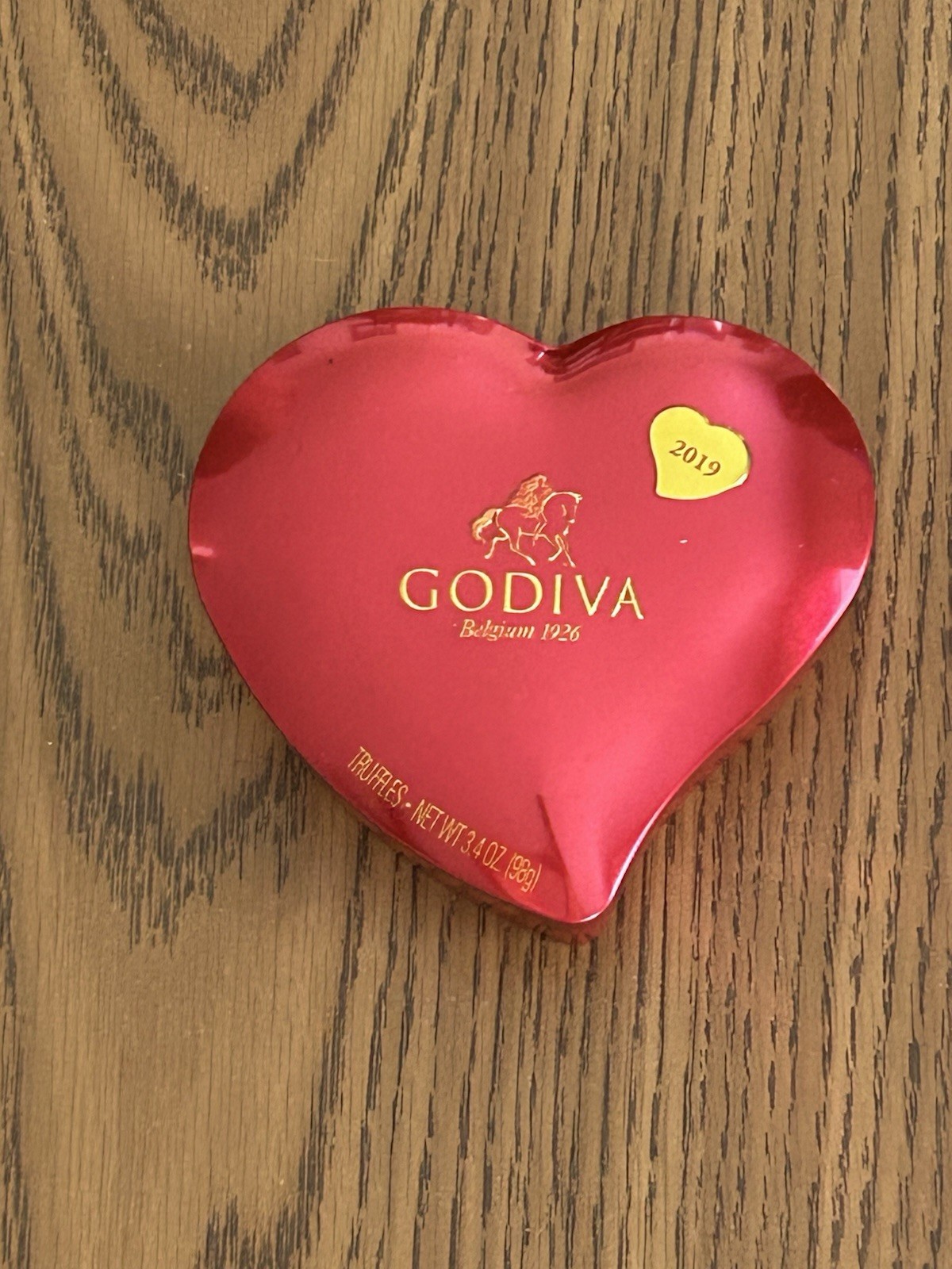 Empty 2019 dated Red Godiva Tin- heart shaped approx 5” diameter