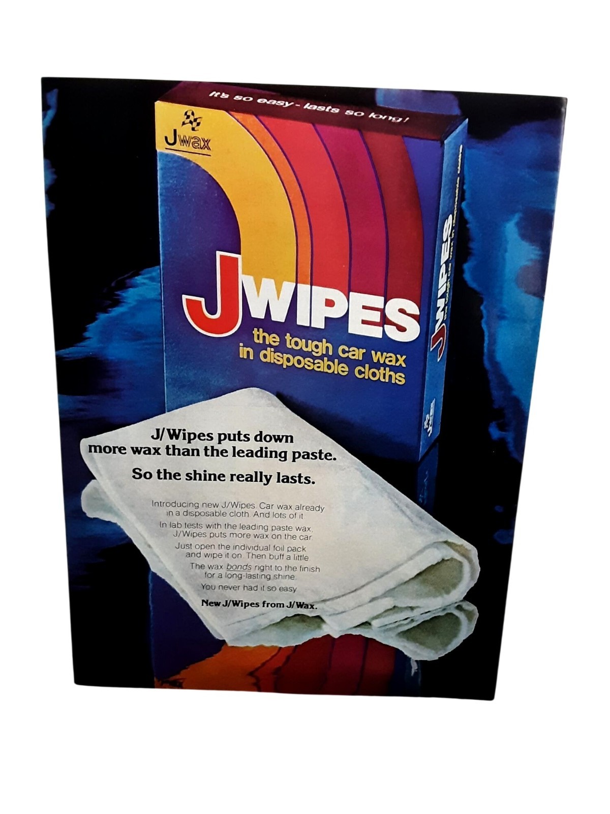 1975 J-Wipes J-Wax Car Wax Disposable Cloths Vintage Auto Detailing Ad