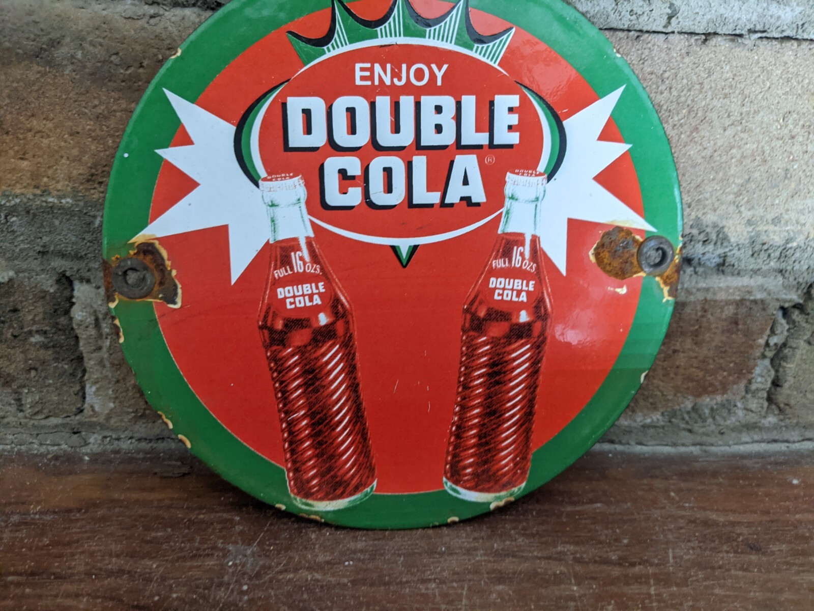 VINTAGE DOUBLE COLA SODA POP ENAMEL METAL PORCELAIN DOOR SIGN 6″