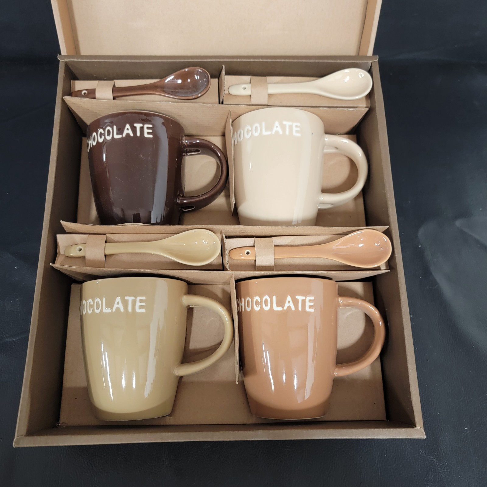 4 Vintage World Market ” Hot Chocolate ” Mugs With Stir Spoon Set