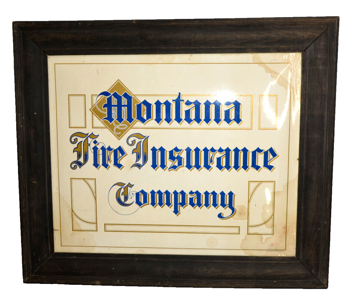 Montana Fire Insurance Antique Sign Butte Montana Company Framed 1900s 23×27