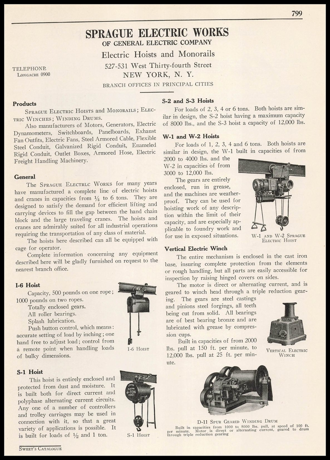 1922 Sprague Electric Works New York Electric Hoists Monorails Vintage Print Ad