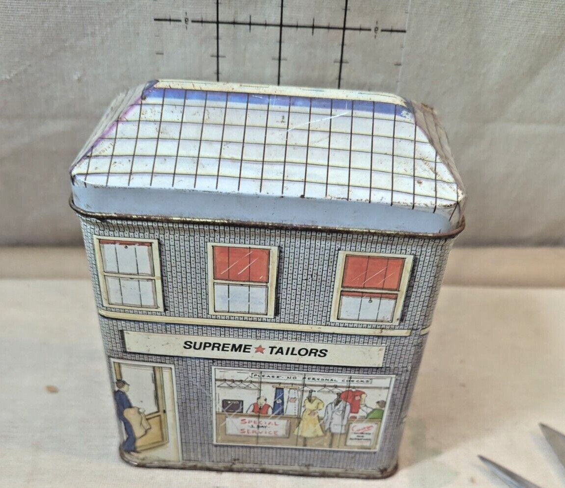 Vintage Bristol ware 1987 Tin Building shaped tin Supreme Tailors. 5″ x 5.5″ x 3