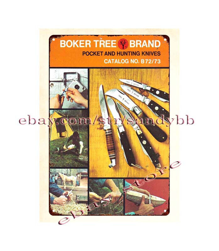 posters online 1972 Boker Tree Brand Pocket and Hunting Knives metal tin sign