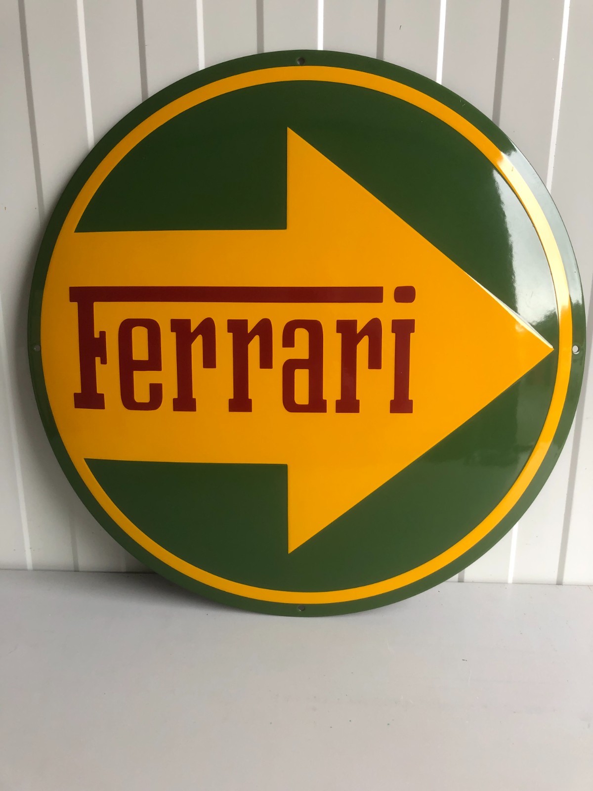 FERRARI / Showroom / Garage / Entrance Arrow Porcelain Enamel Convex Sign 19.5″