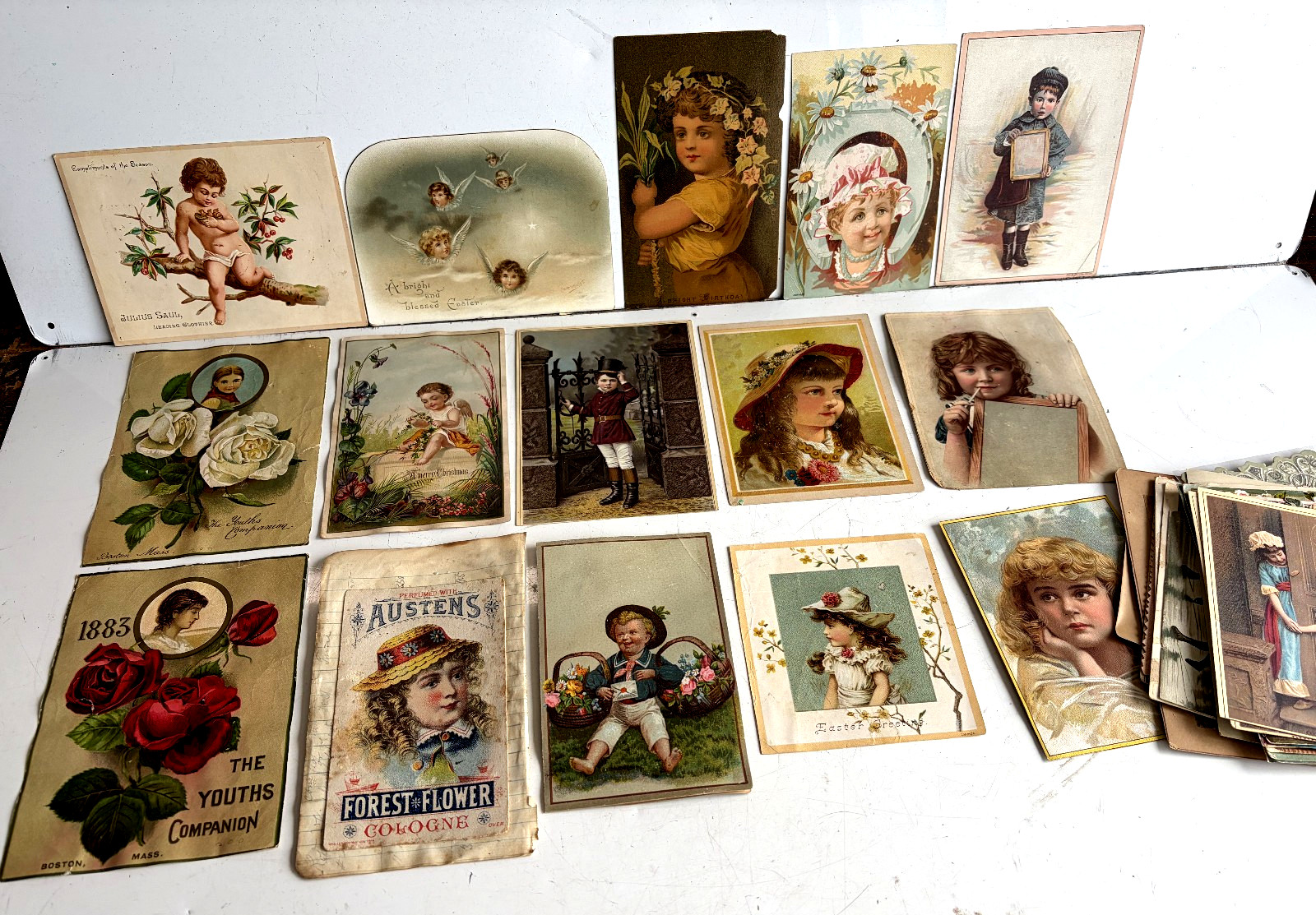 All CHILDREN ~41 Victorian Trade Cards & Kids Ephemera Advertising, Season Greet