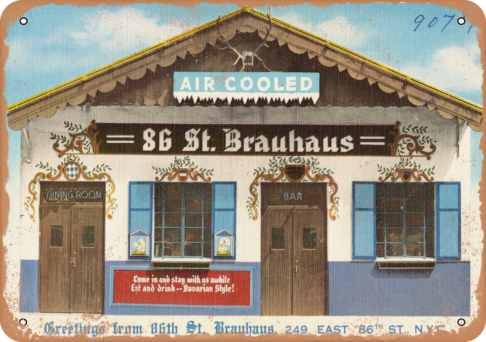 Metal Sign – New York Postcard – Greetings from 86th St. Brauhaus, 249 East 86t