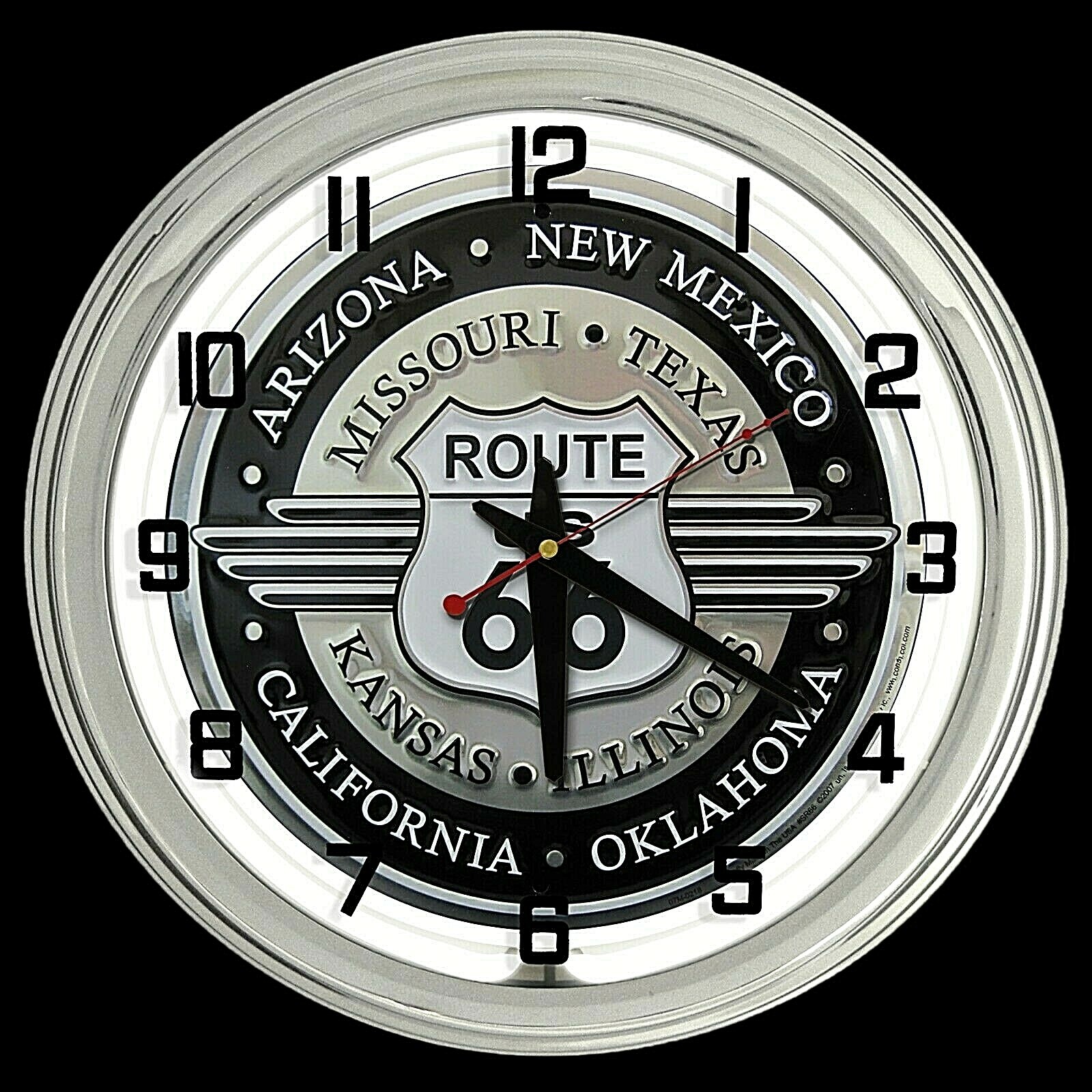 16″ Route 66 Sign White Neon Clock Garage Man Cave Decor