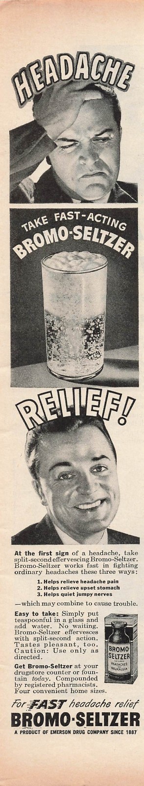 Bromo Seltzer Vintage Medical Health Ad 1940s Pharmacy Wall Art Decor 1946