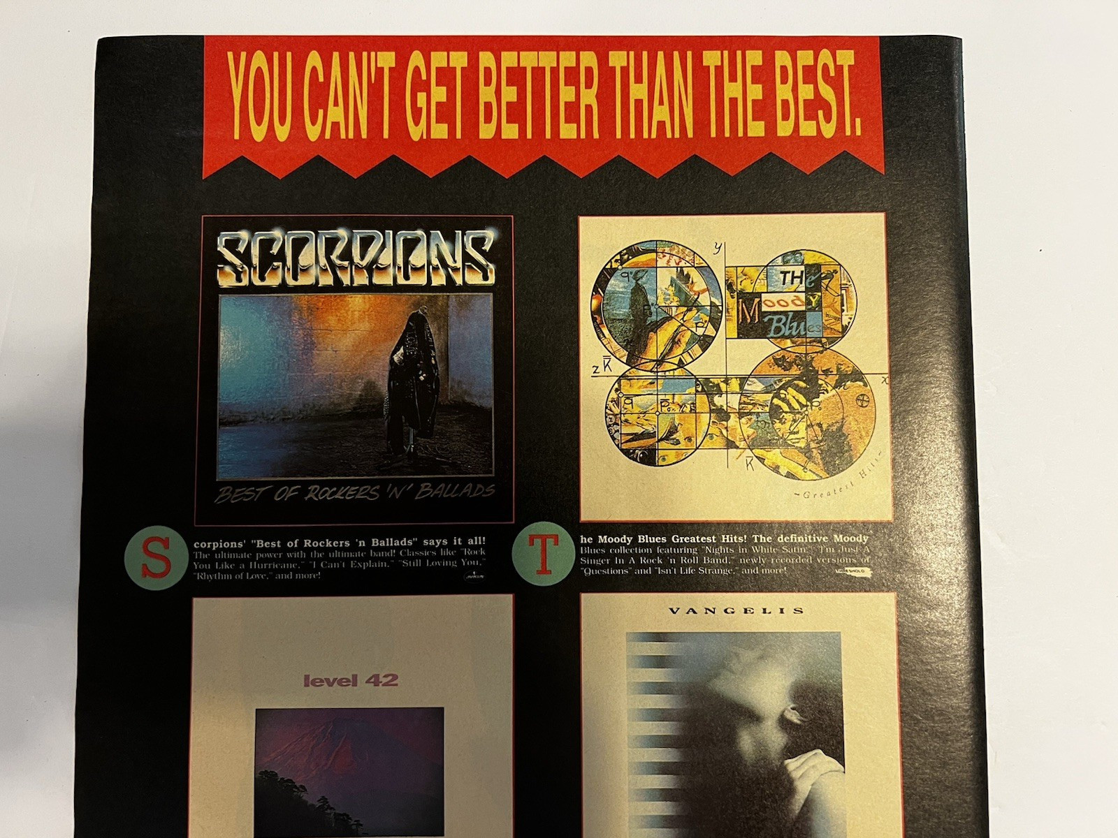 Vtg 1990s AD-Tower Records & Video-Scorpions-Level 42-Moody Blues-Vangelis