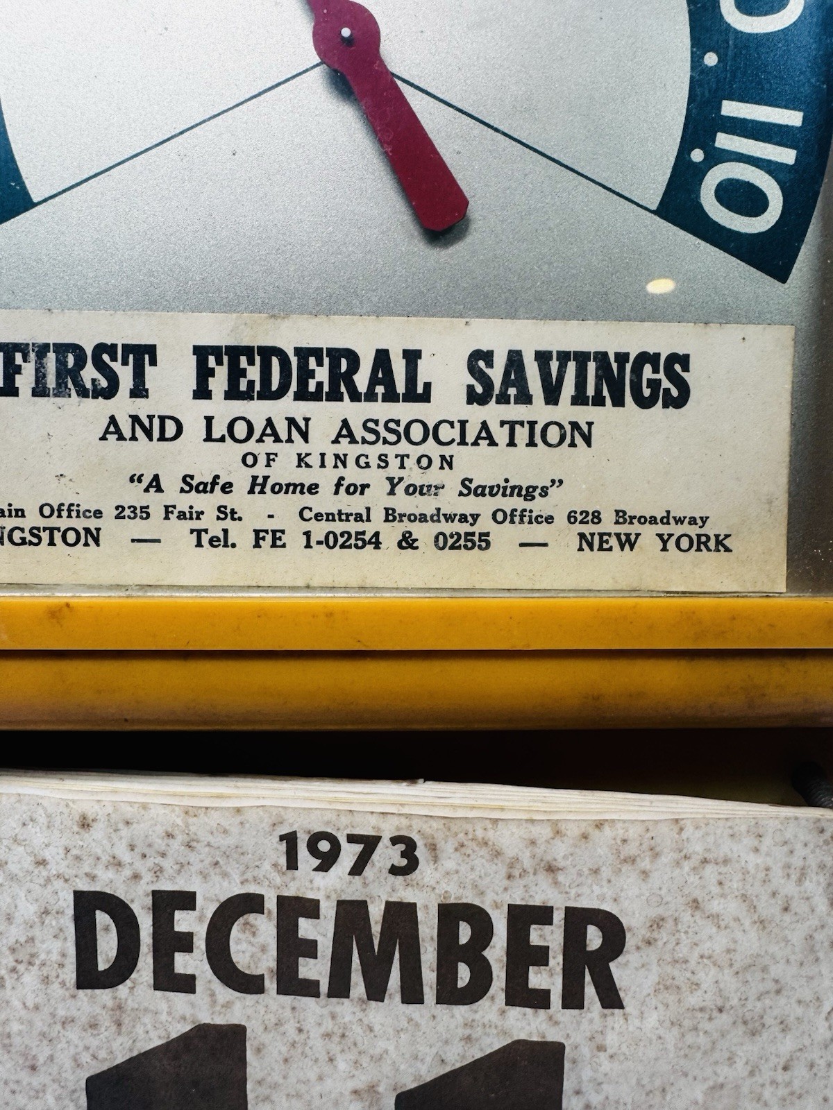 VTG. 1973 Thermometer / Calendar Art Deco Brown & Bigelow USA First Federal