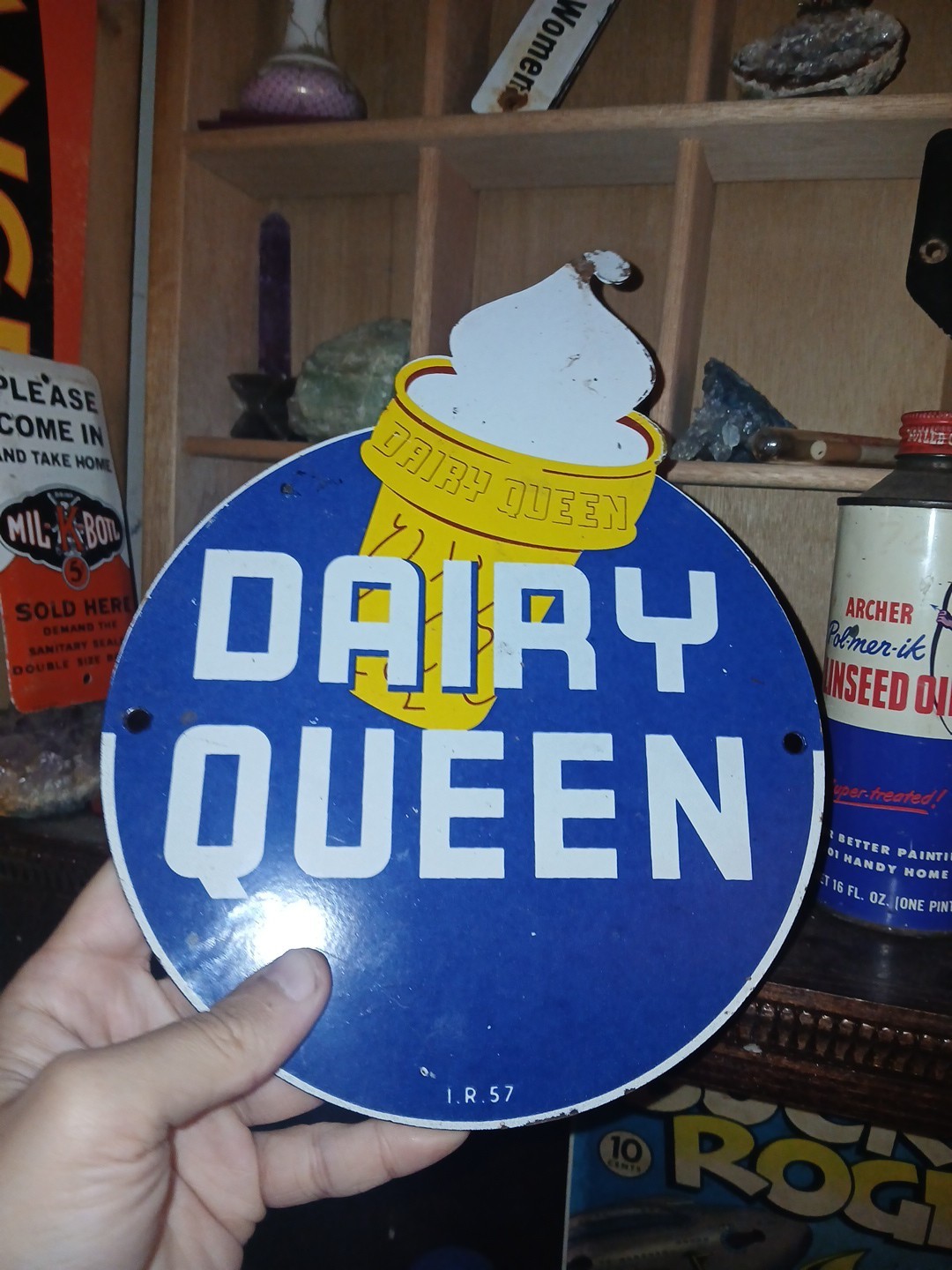 VINTAGE RARE DAIRY QUEEN PORCELAIN SIGN OLD ICE CREAM CONE SWEET ADVERTISING