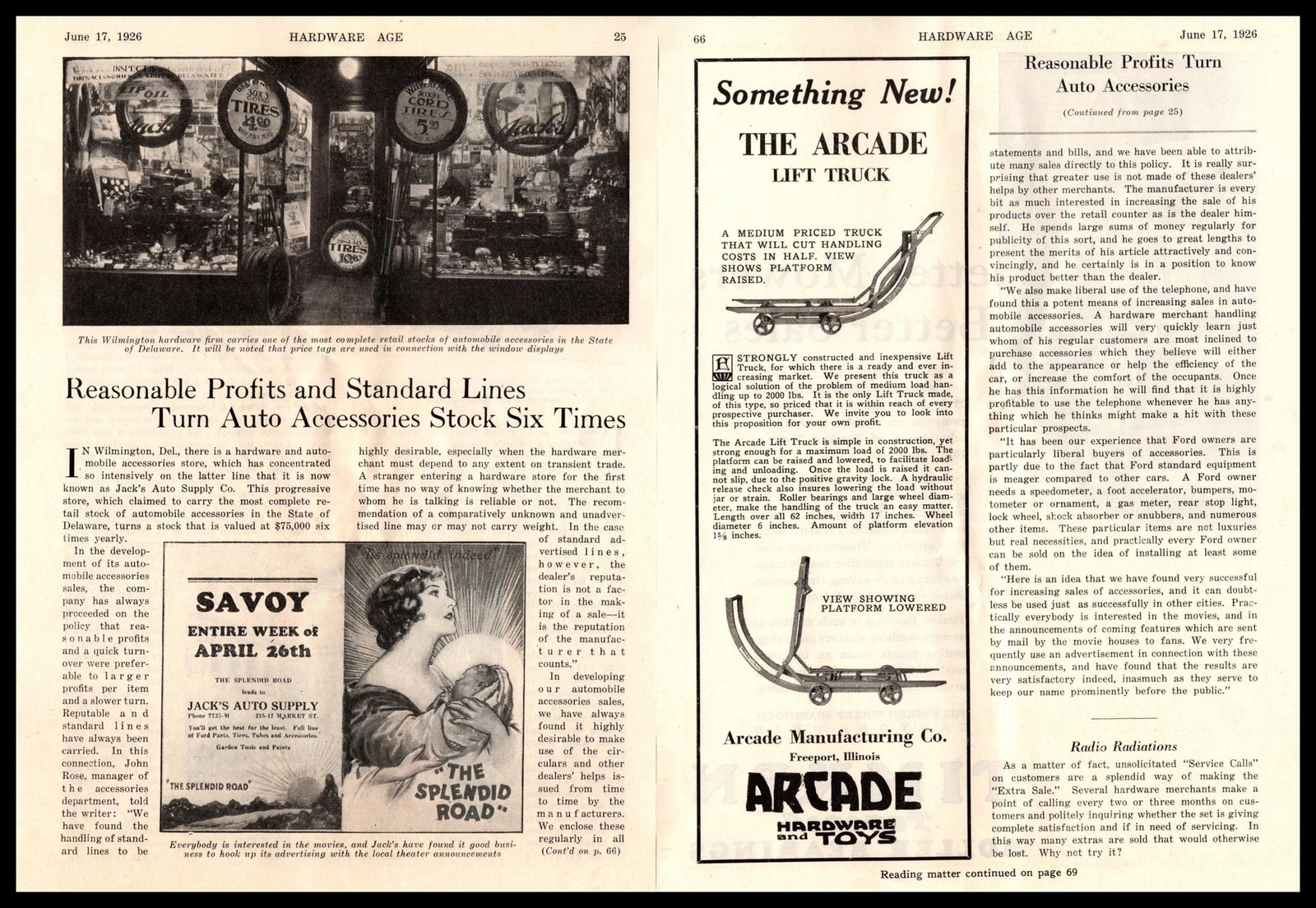 1926 Jack’s Auto Supply Wilmington Delaware Store Photo Article 2-Page Print Ad