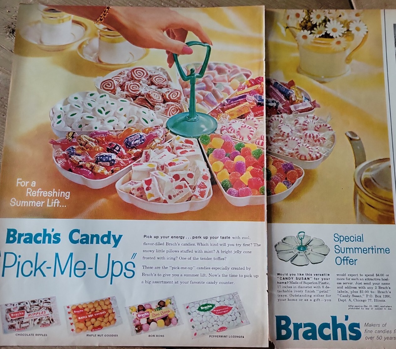 1962 Brach’s Candy Susan tray pick me ups vintage ad