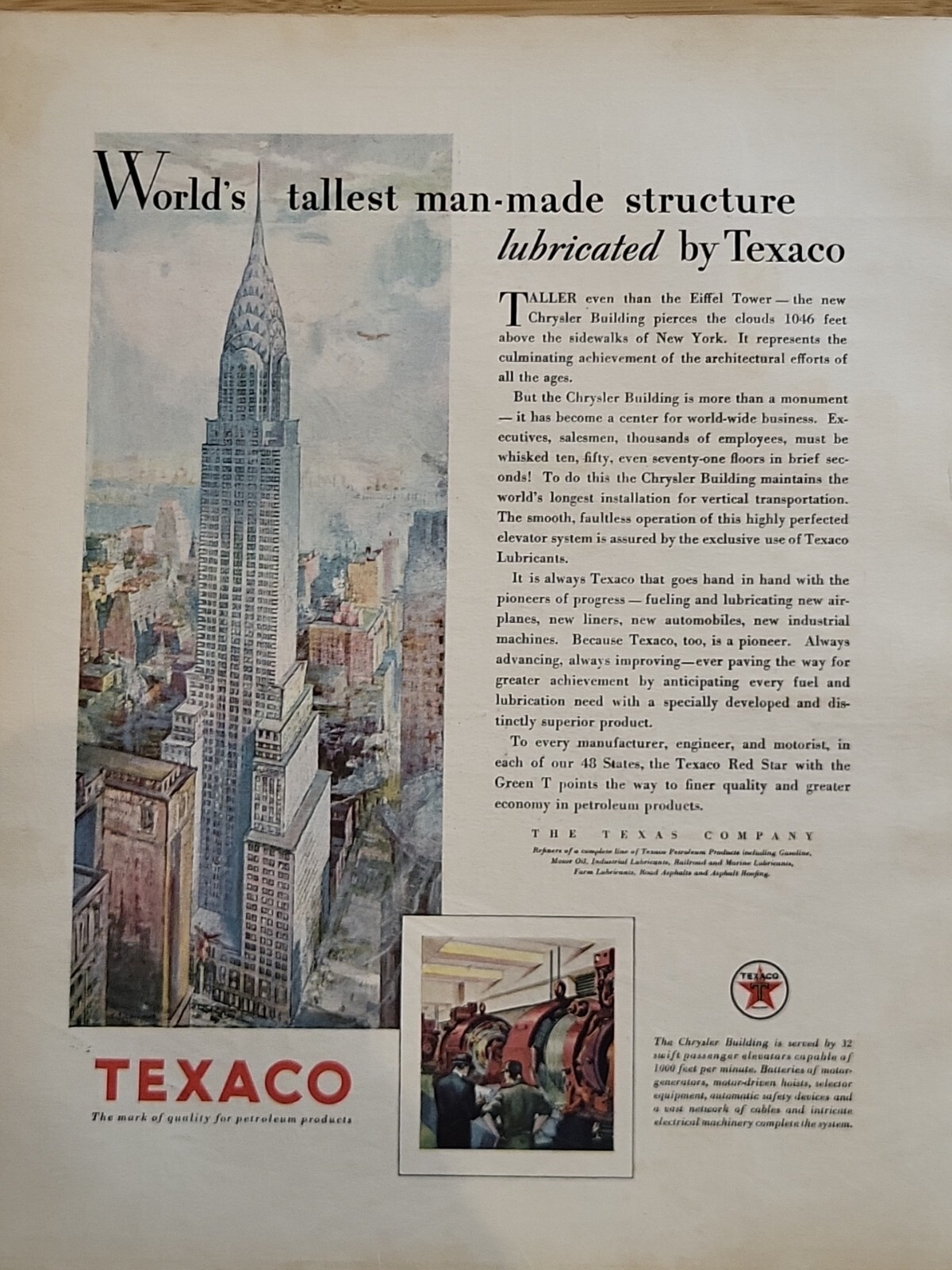 1930 Texaco Fortune Magazine Antique Print Advertising Chrysler Building