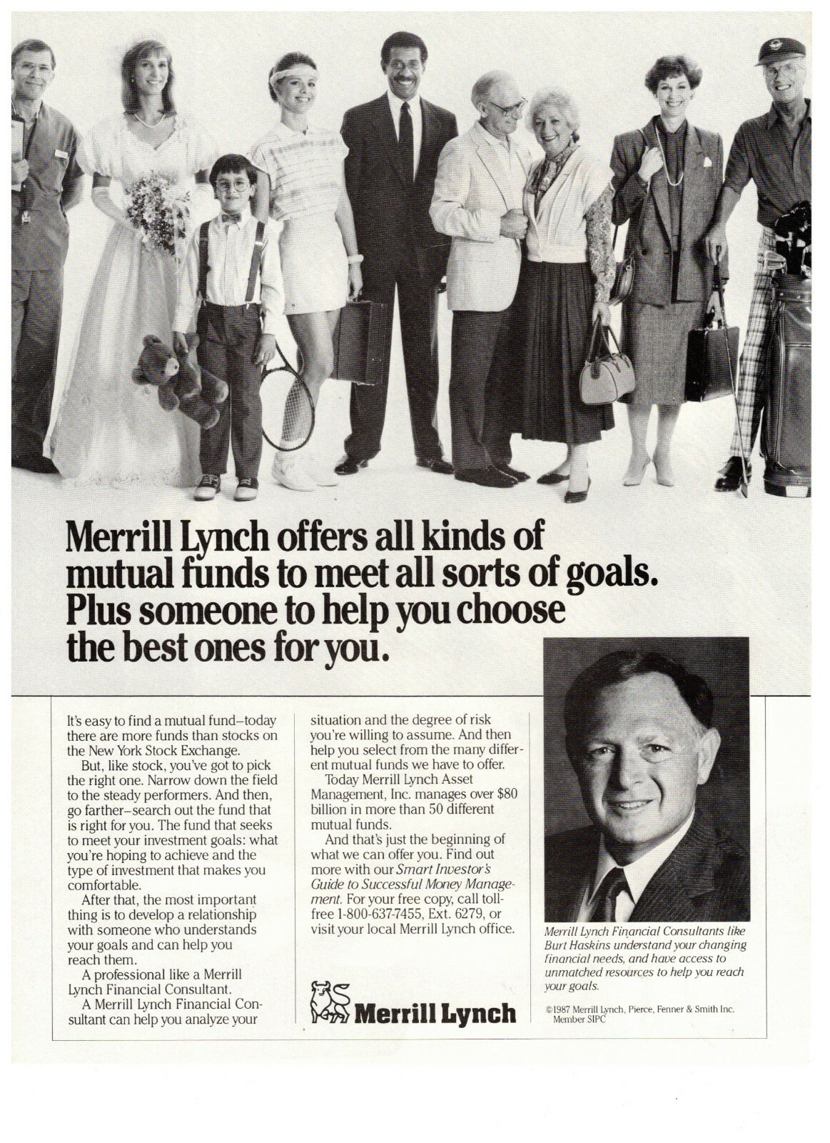 1987 Merrill Lynch Mutual Funds All Sorts of Goals Vintage Print Advertisement