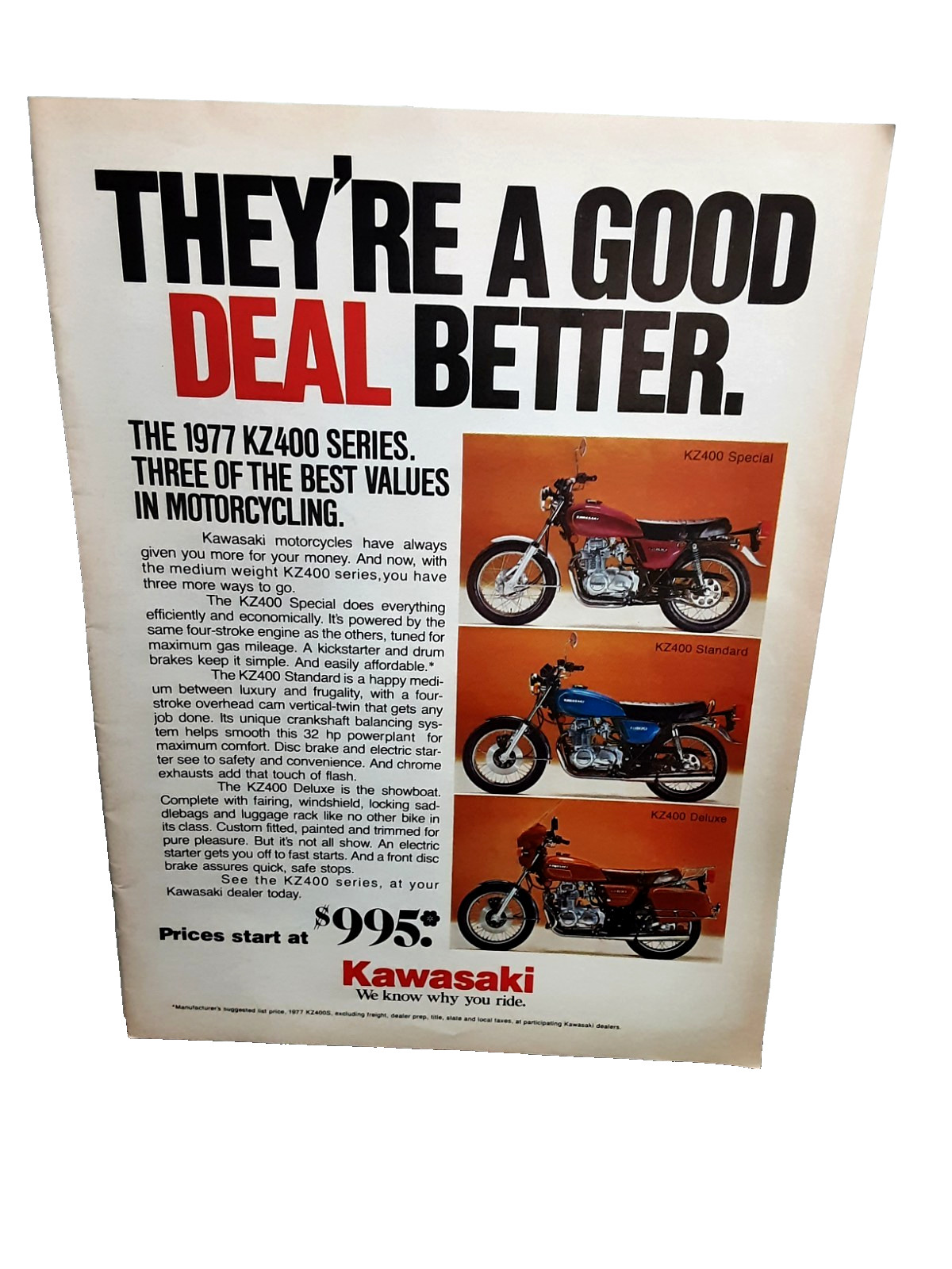 1977 Kawasaki KZ400 Motorcycle Ad Vintage Bike Motorcycling Print