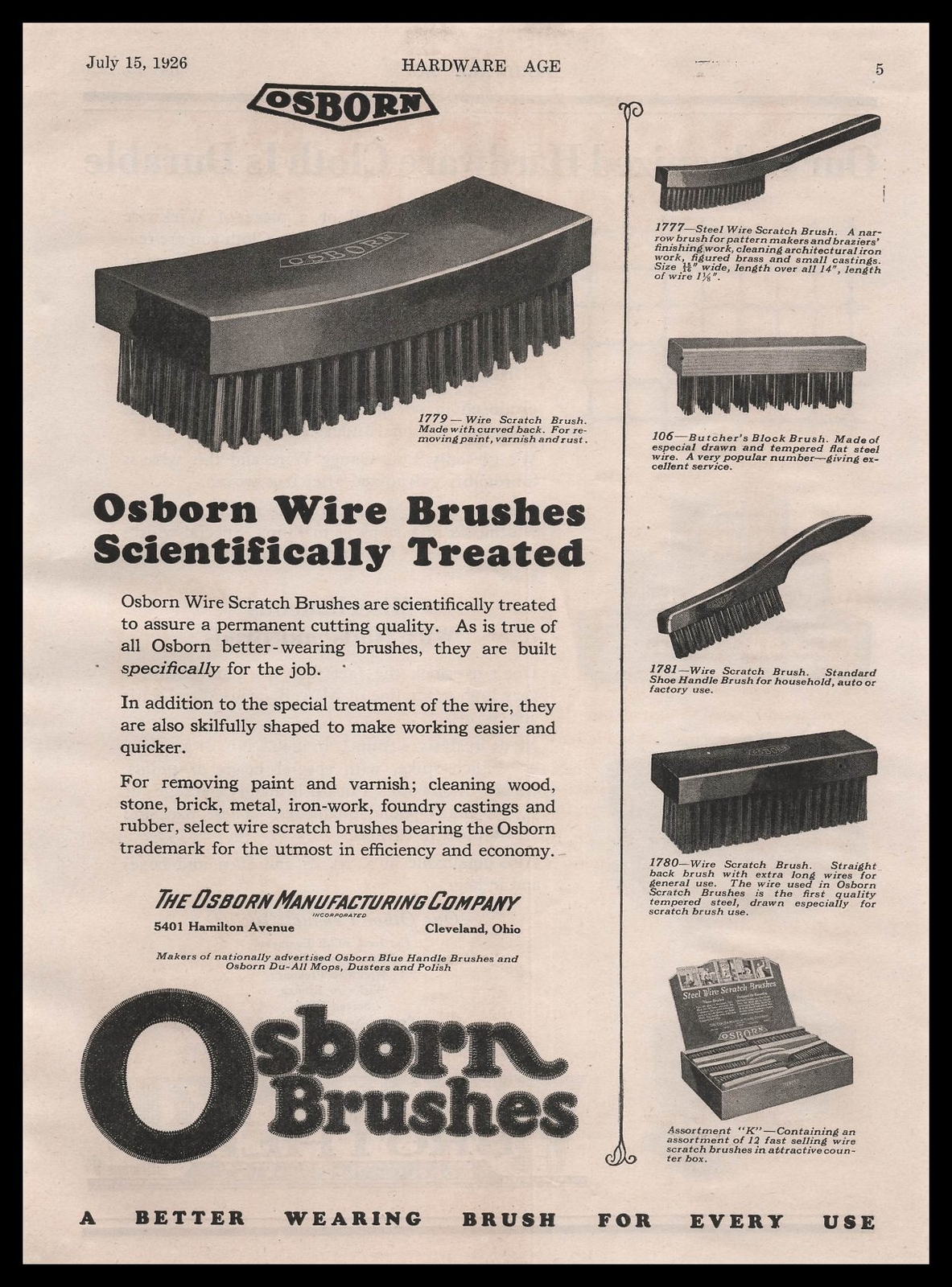 1926 Osborn Mfg Co. Cleveland Ohio Wire Brushes Store Display Vintage Print Ad