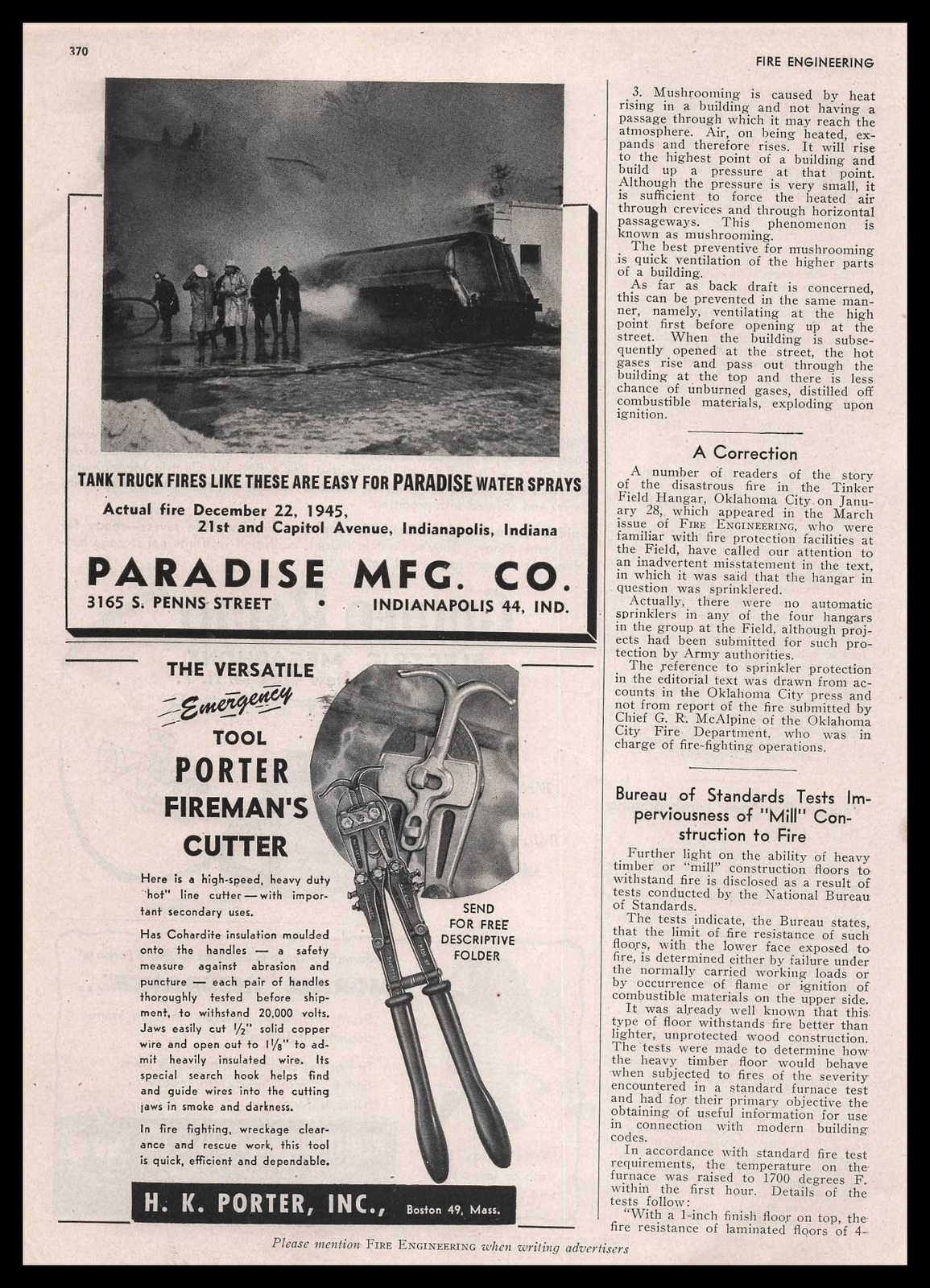 1946 H K Porter Boston Massachusetts Firemans Emergency Cutter Vintage Print Ad
