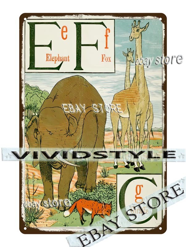 Tin Sign ABC alphabet educational Classic Primer living room wall decor