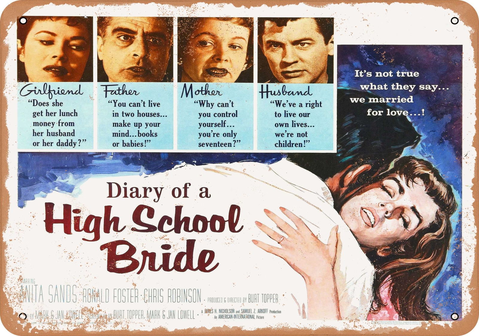 METAL SIGN – Diary of a High School Bride (1959) 1 – Vintage Look