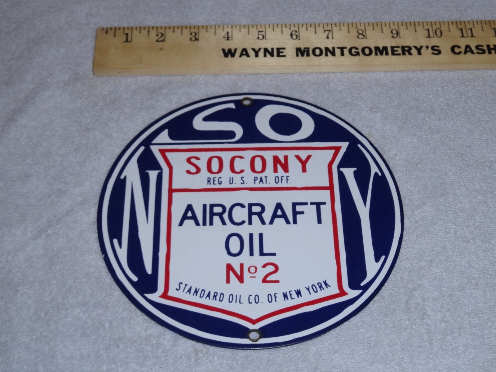 VINTAGE SOCONY AIRCRAFT STANDARD OIL OF NEW YORK 8″ PORCELAIN METAL DS GAS SIGN