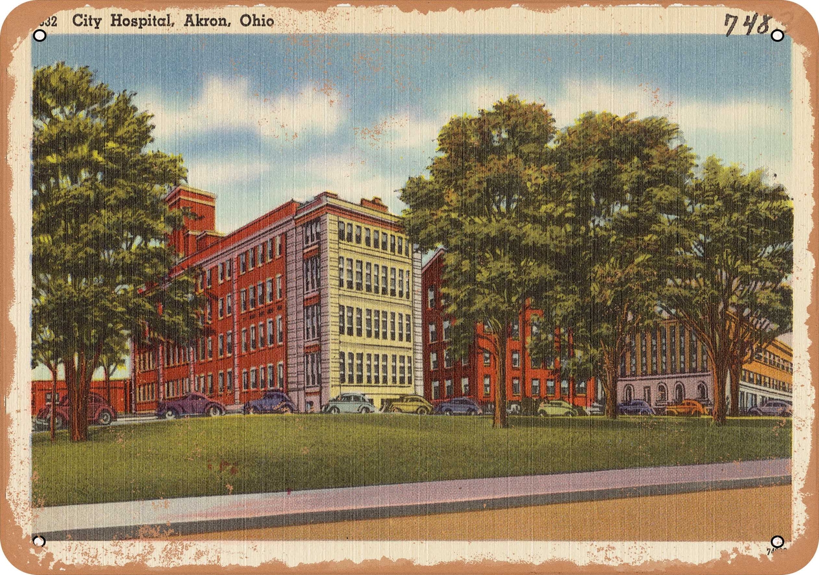 METAL SIGN – Ohio Postcard – City Hospital, Akron, Ohio