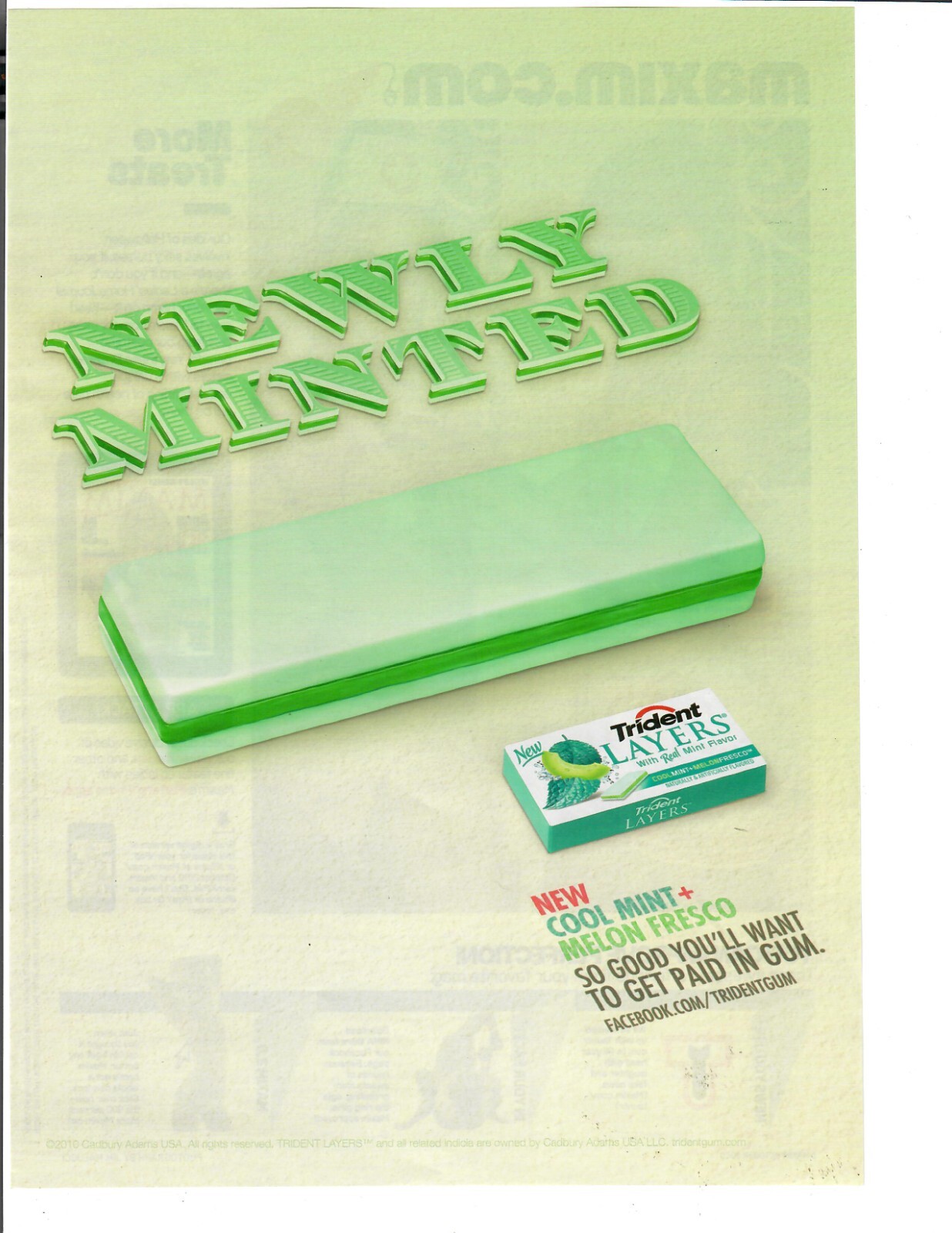 2010 Print Ad Trident Layers Newly Minted Cool Mint Melon Fresco Chewing Gum