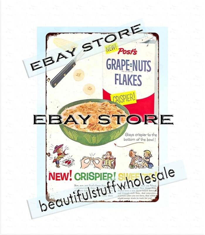 signs sale 1950s Post’s grape nuts flakes cereal childhood memory metal tin sign