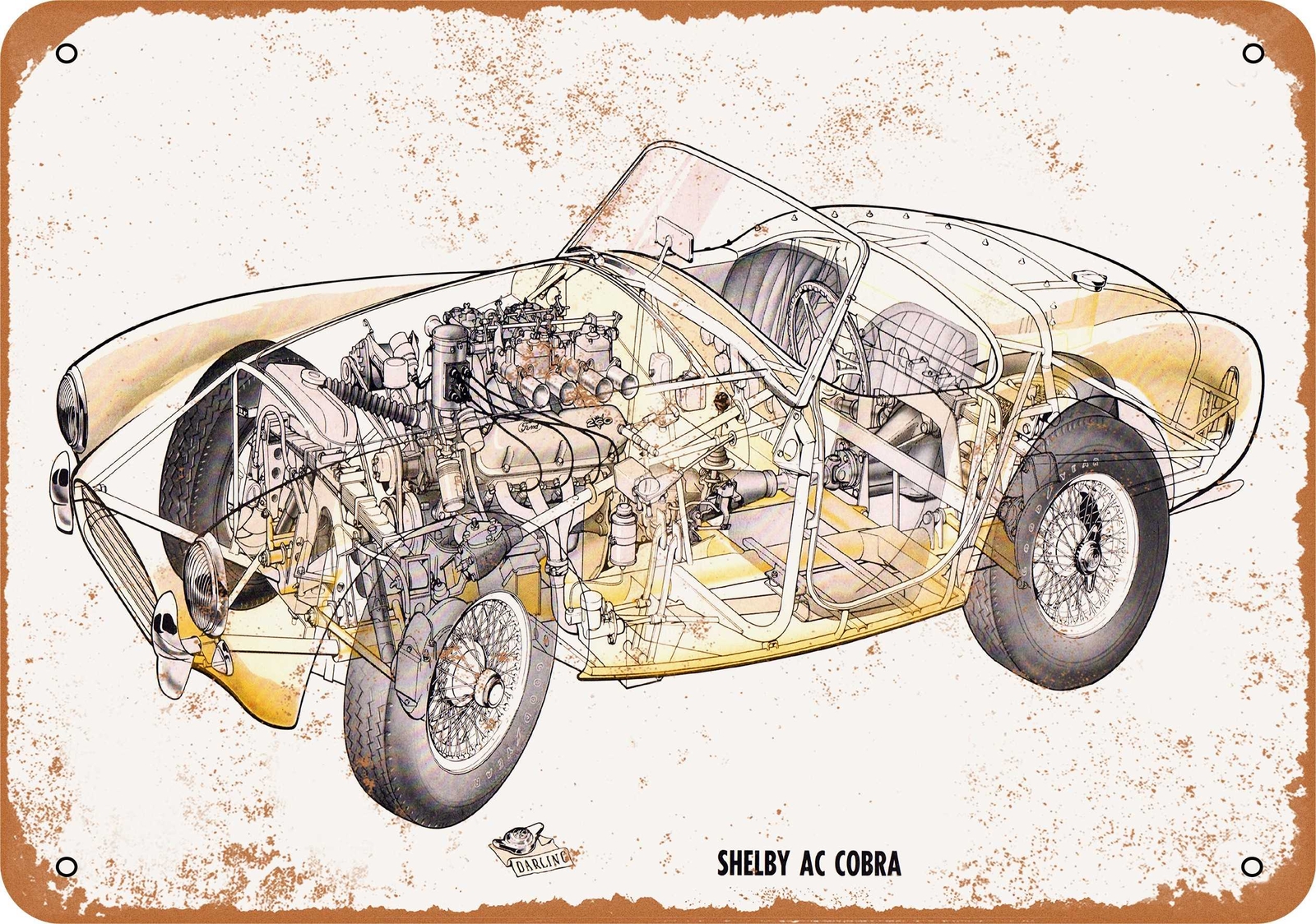 Metal Sign – 1962 Shelby AC Cobra Cutaway – Vintage Look Reproduction