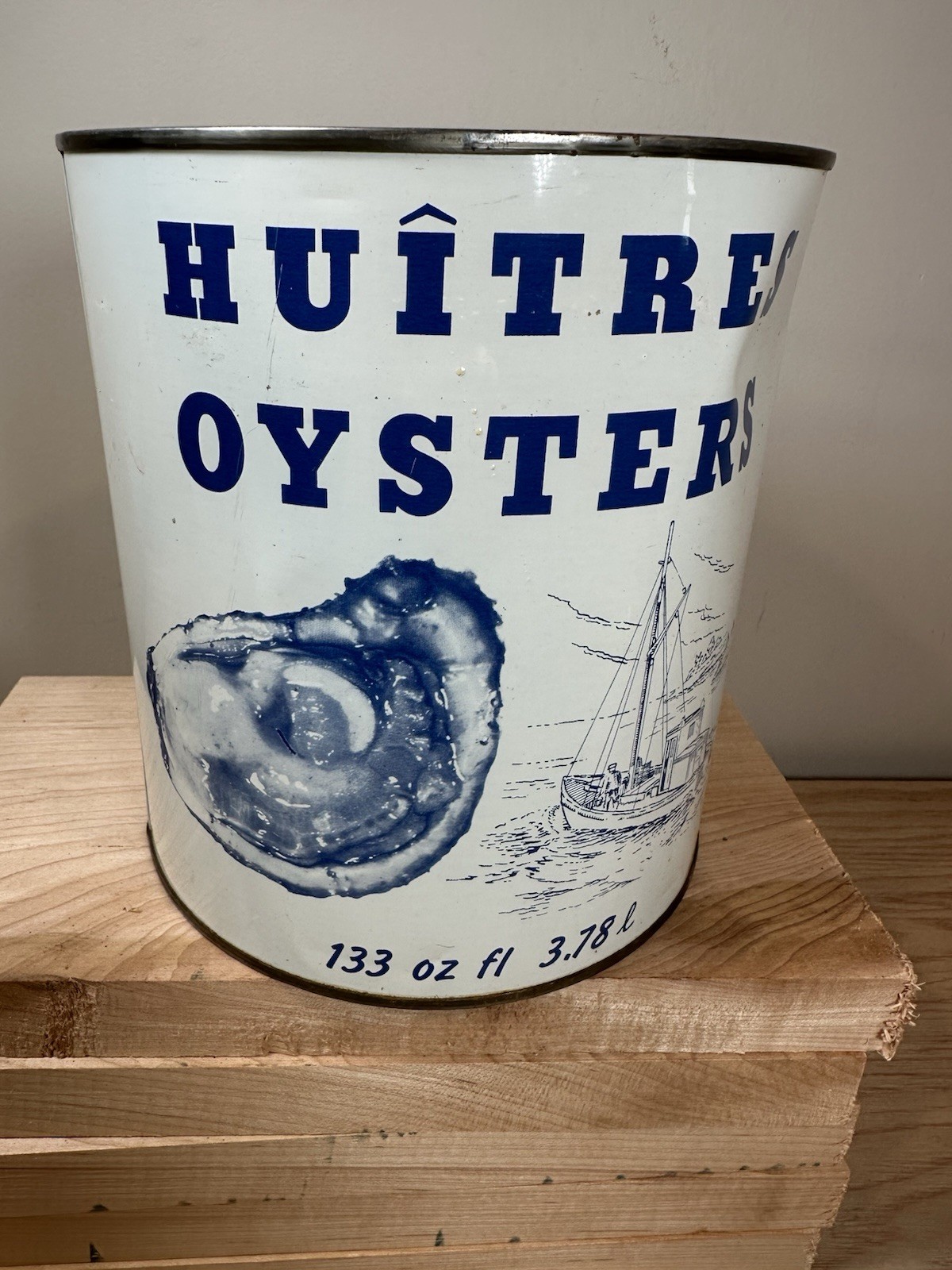 Vintage Huitres Oysters Can Tin Madison MD Seafood Co Selects 1 Gal 133 Fl Oz