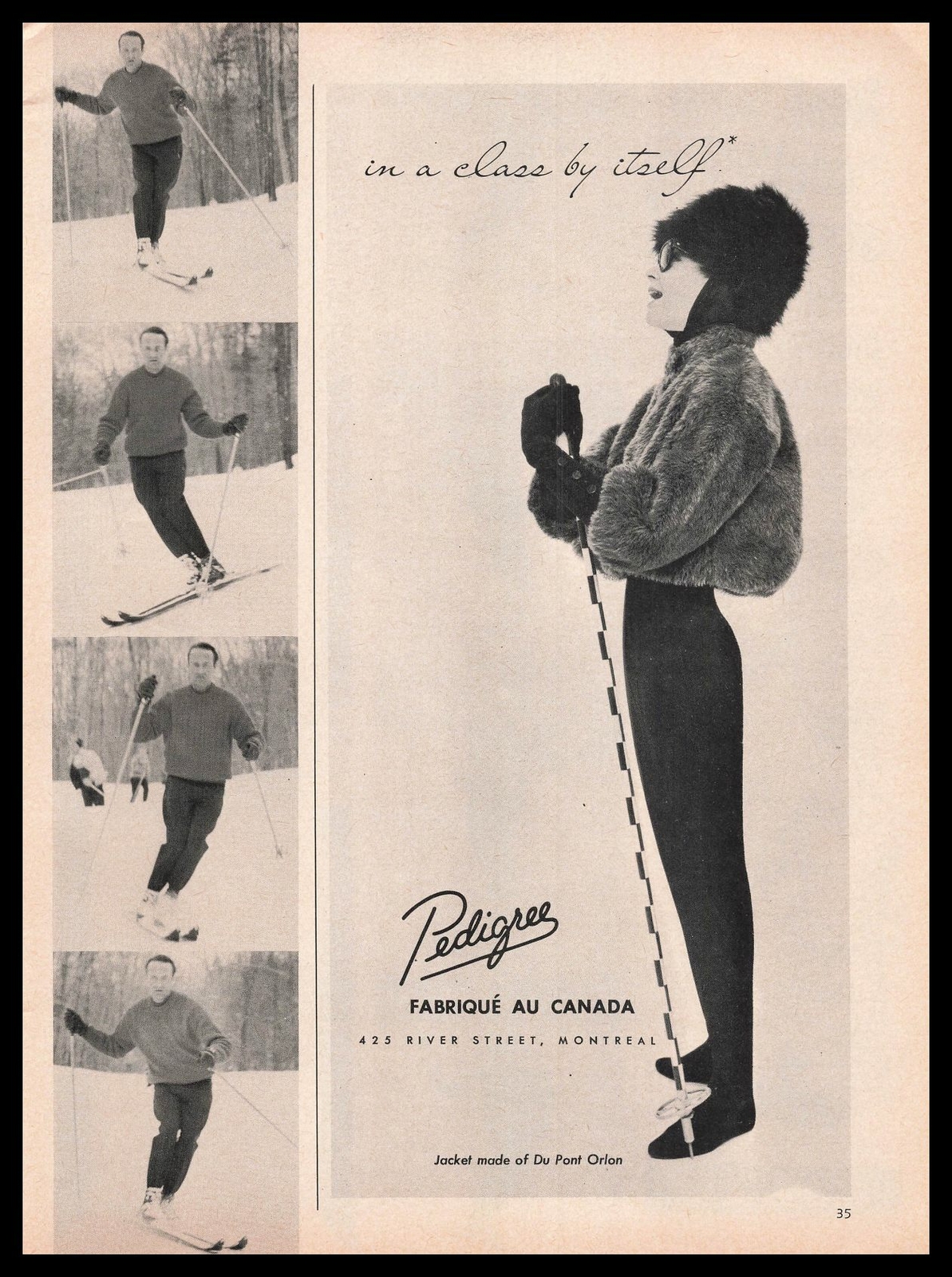 1961 Pedigree Montreal Canada Du Pont Orlon Snow Ski Jacket Vintage Print Ad