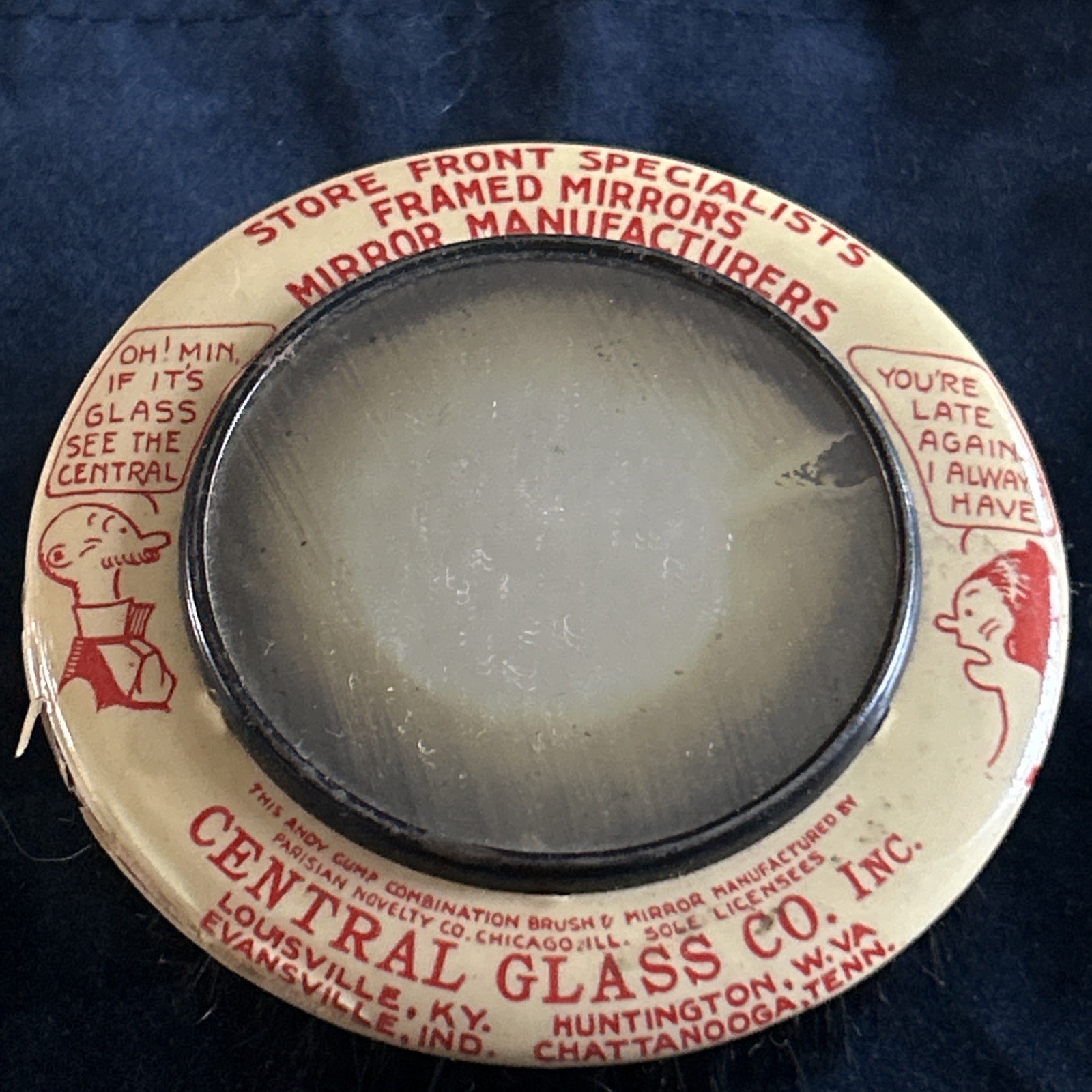 Central Glass Co Advertising Brush Mirror Louisville KY Huntington WV Evansville