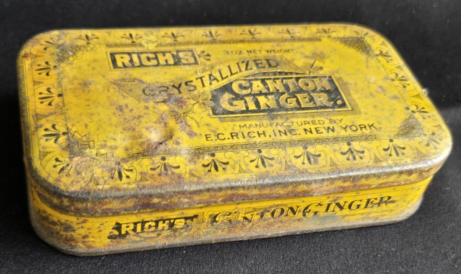 Rich’s Crystallized Canton Ginger Metal Tin 6″ 3 oz Size Yellow & Black Vintage