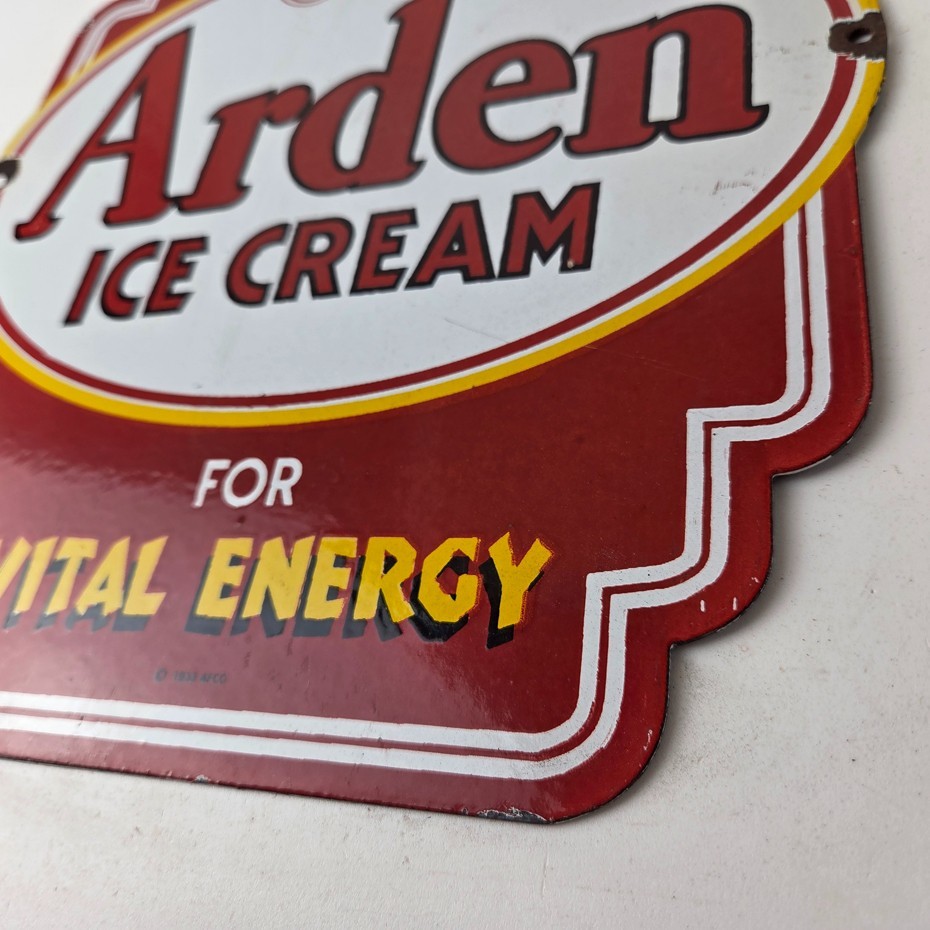 Vintage Arden Ice Cream Porcelain Sign – Gas Pump Advertising Sale Sign