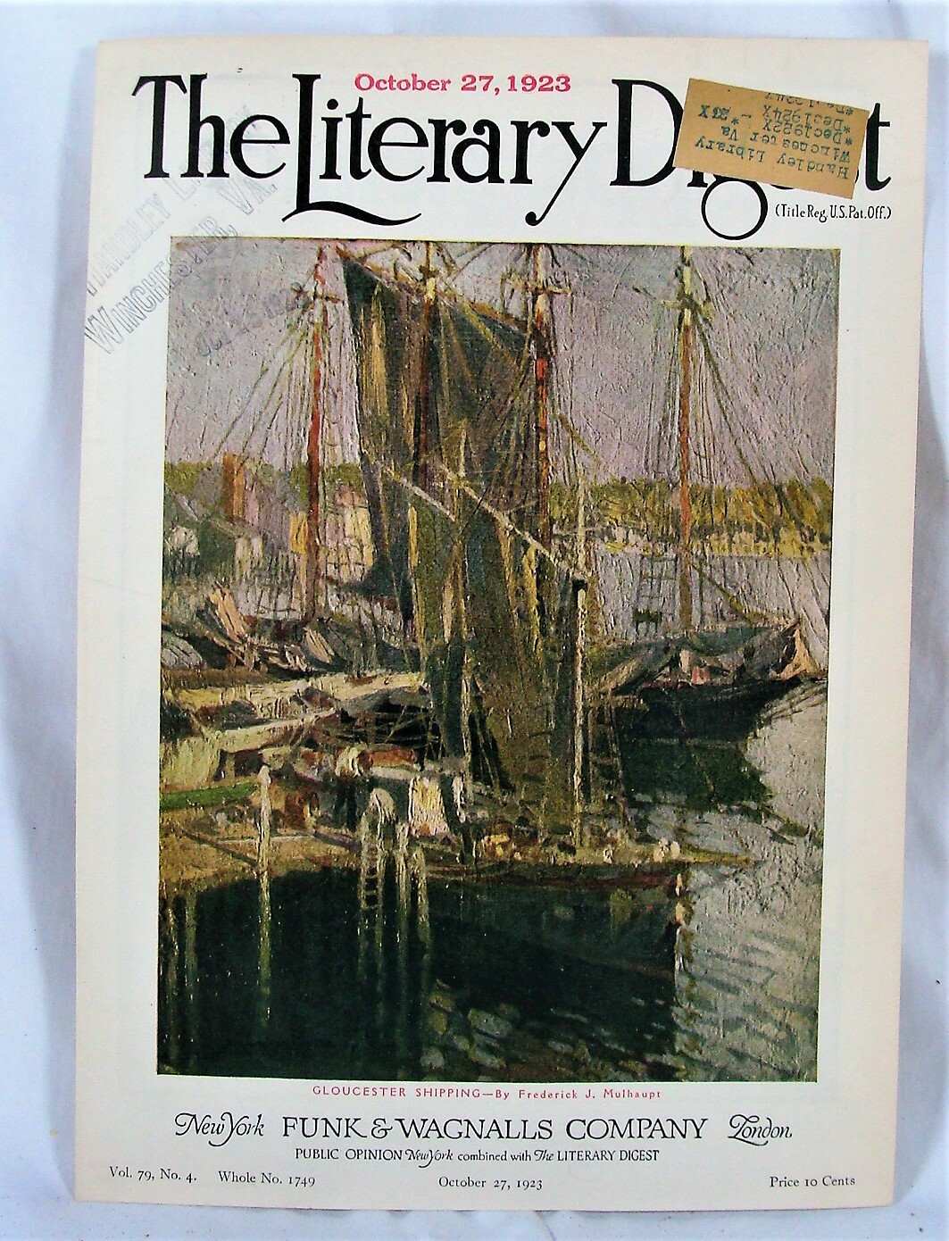 Vtg Oct 27, 1923 The Literary Digest Magazine Cover Old Sail Boat Photo Print Ad