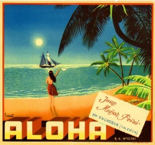 Aloha Orange Valencia Espana Spain Citrus Fruit Crate Hawaii Spanish Label Print