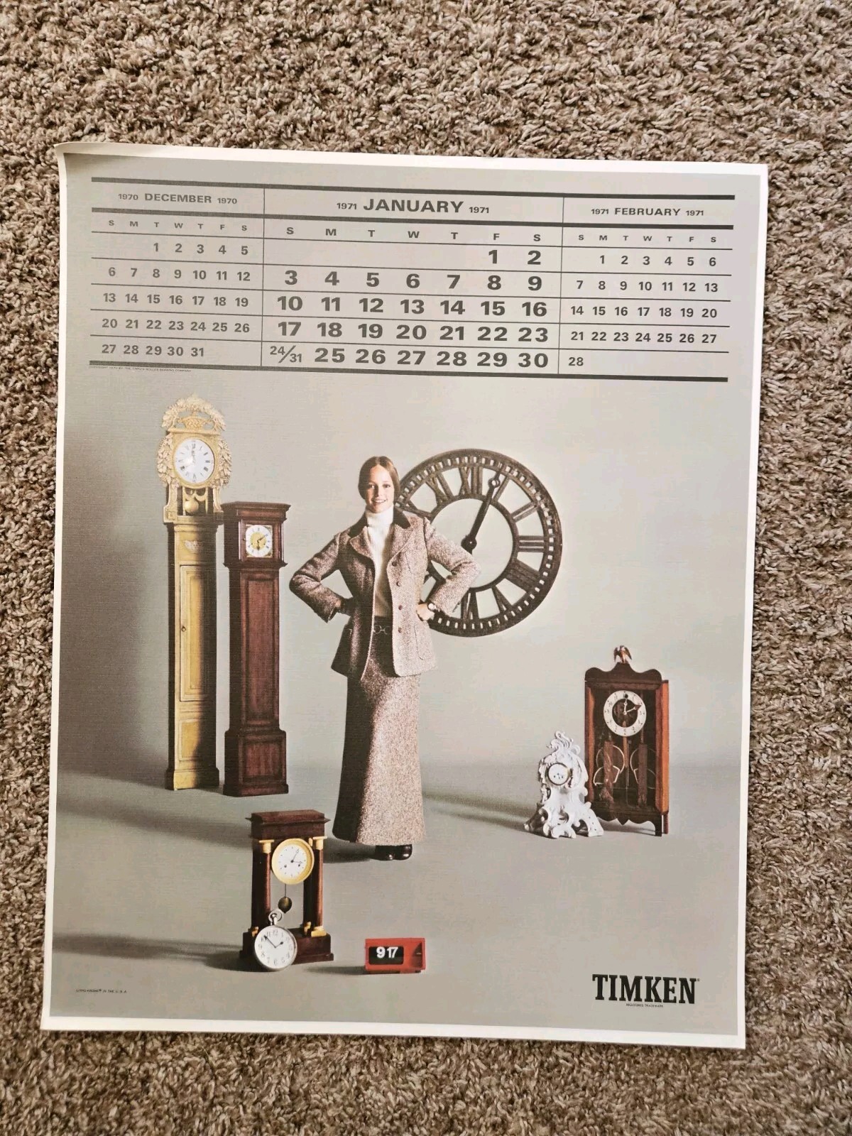 Vintage Timken Calendar January 1971