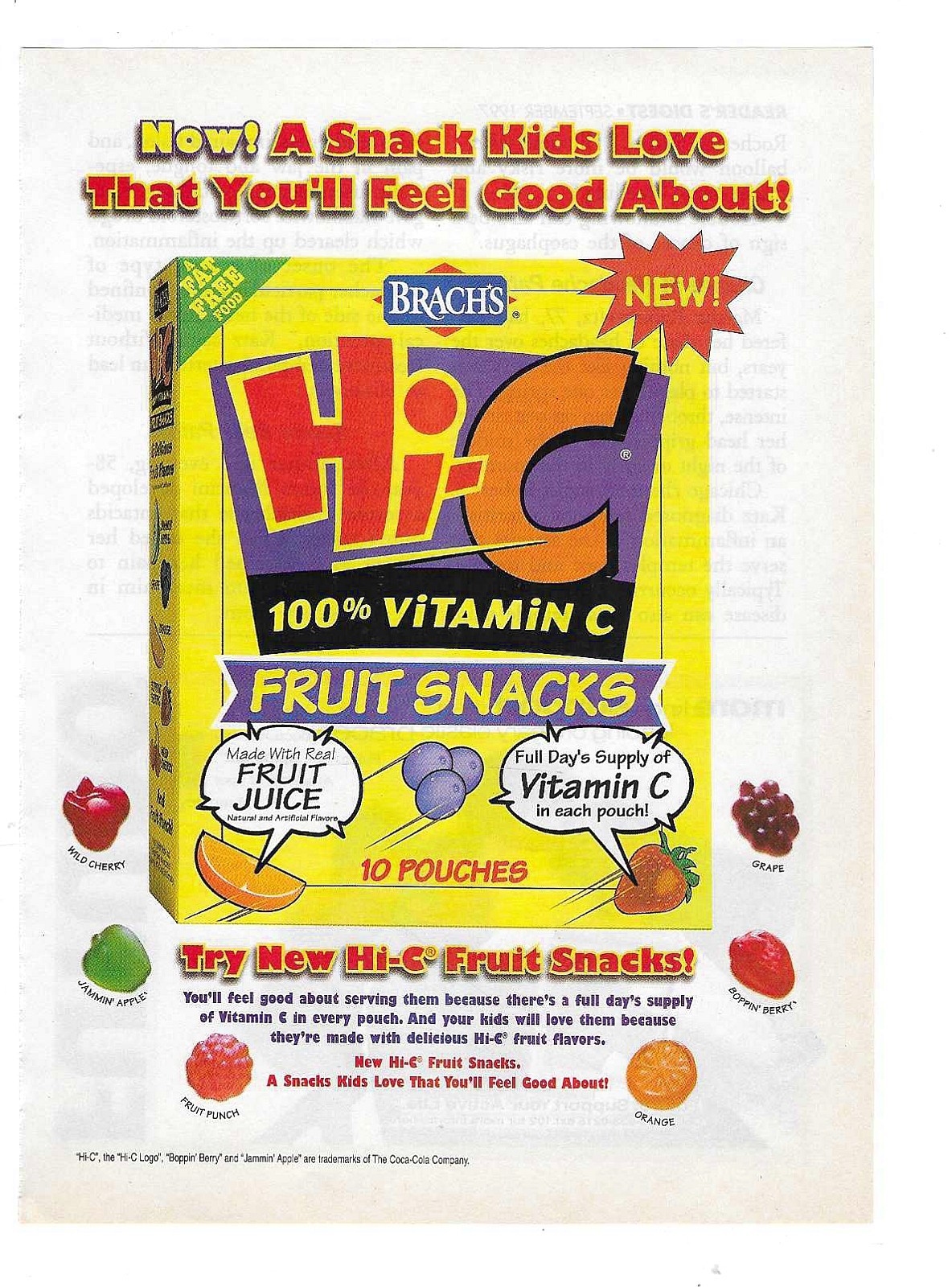 1997 Brach’s “New” Hi-C Fruit Snacks Print Advertisement