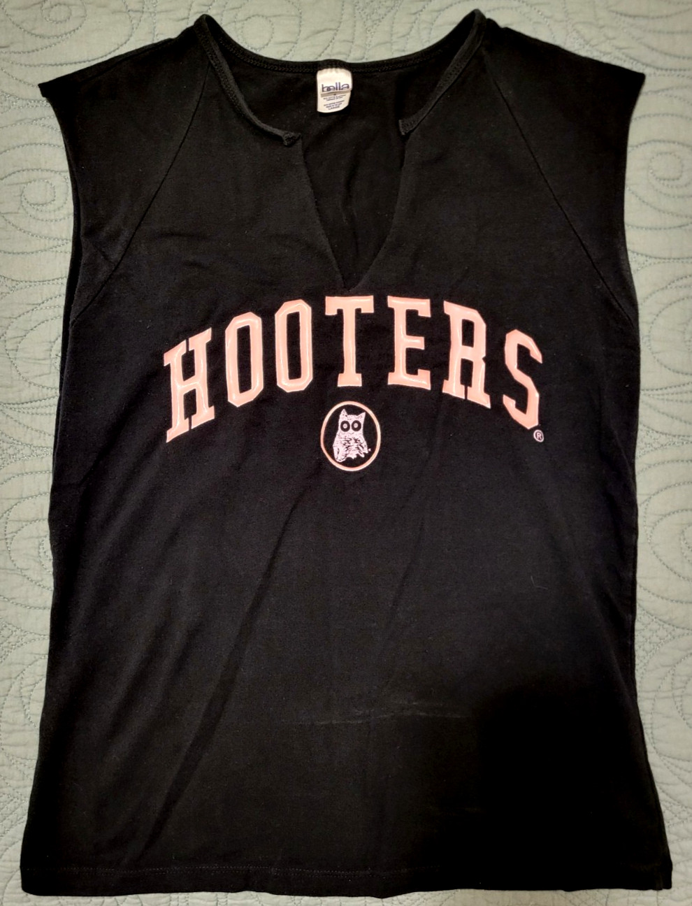 Vintage HOOTERS Waitress Top V-neck sleeveless Pink Letters