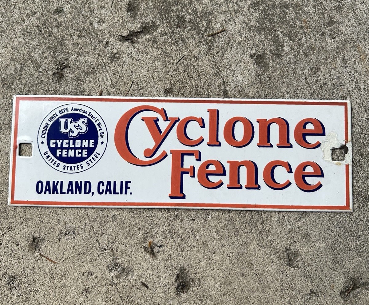 USS Cyclone Porcelain Fence Sign Oakland California CA Vintage Advertising