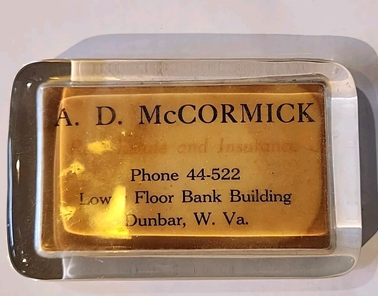 Vintage McCormick Real Estate Dunbar West Virginia Glass Advertising Paperweight