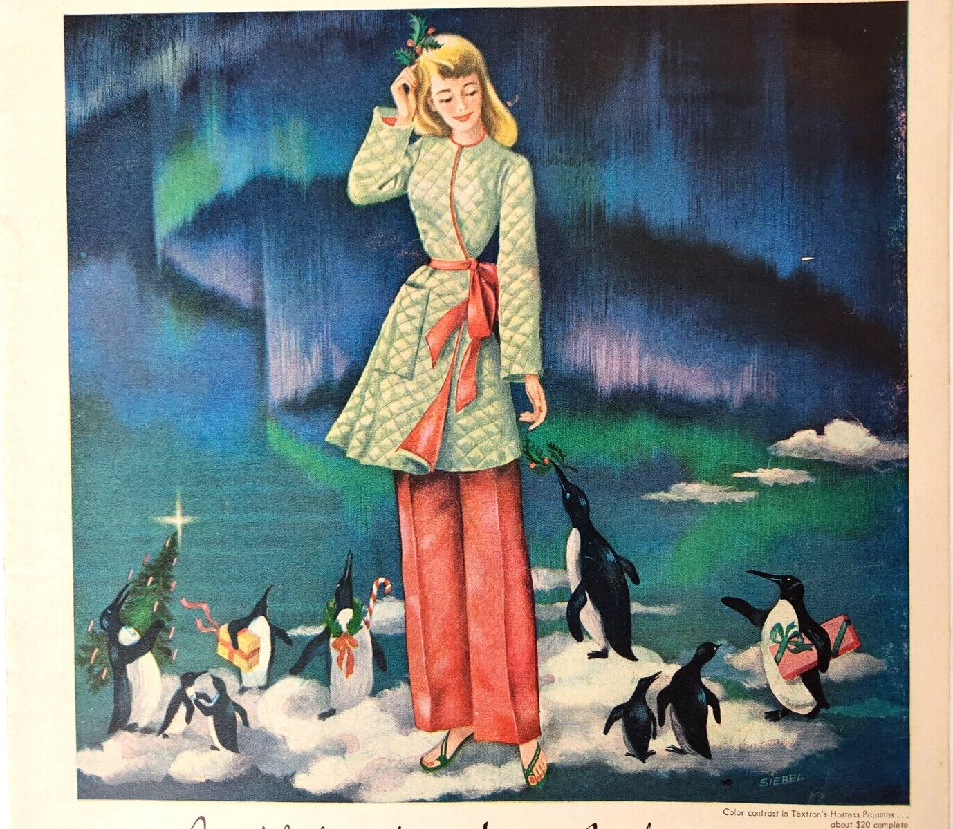 Penguins Hostess Pajamas Siebel Textron Fashion 1947 Ad Magazine Print